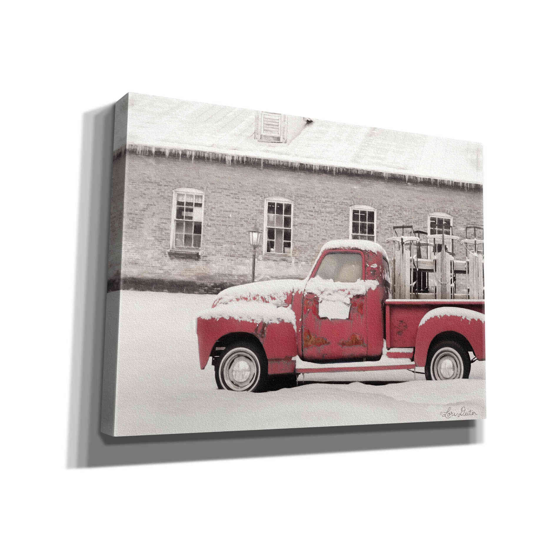 'Old Sled Works Red Truck' by Lori Deiter, Canvas Wall Art