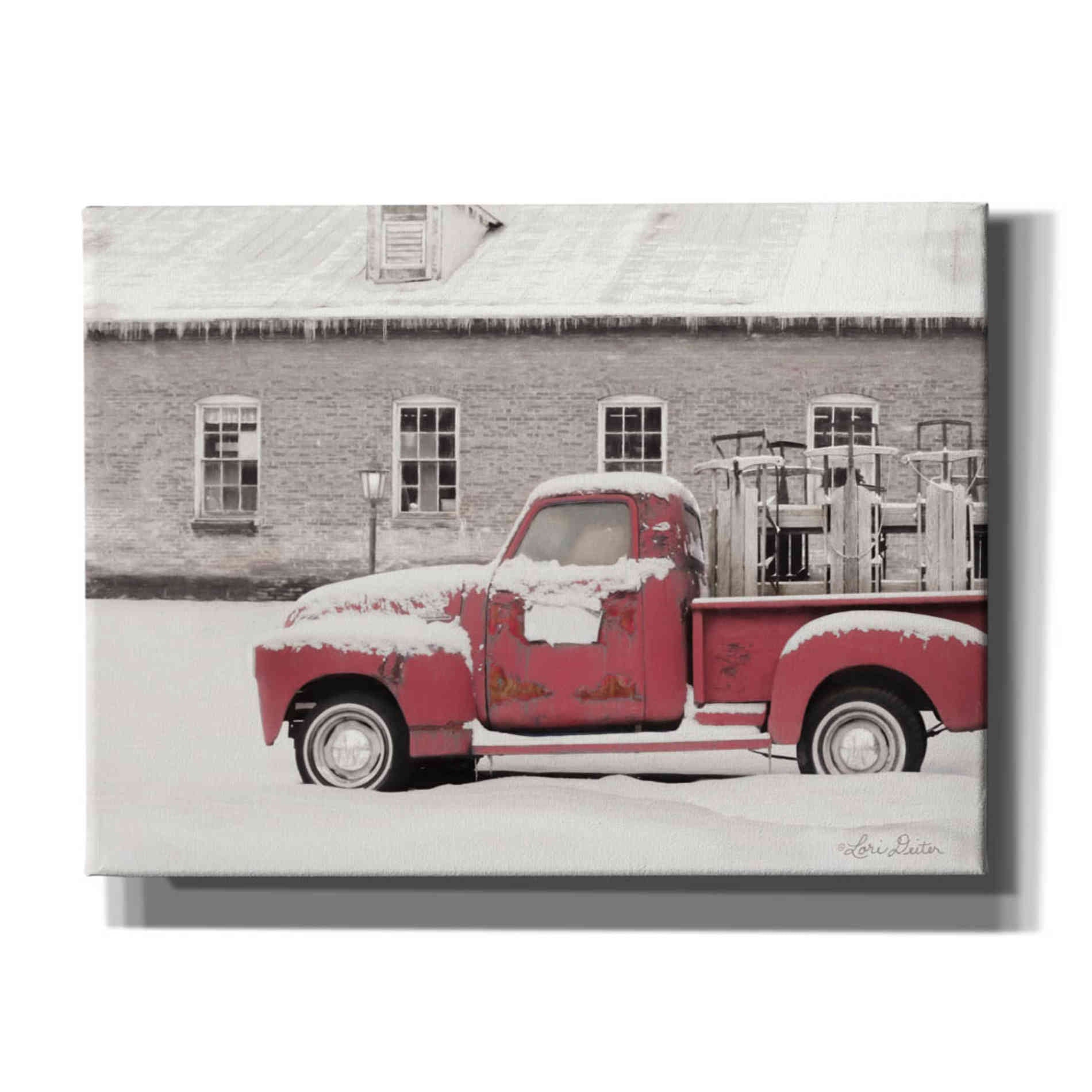 'Old Sled Works Red Truck' by Lori Deiter, Canvas Wall Art