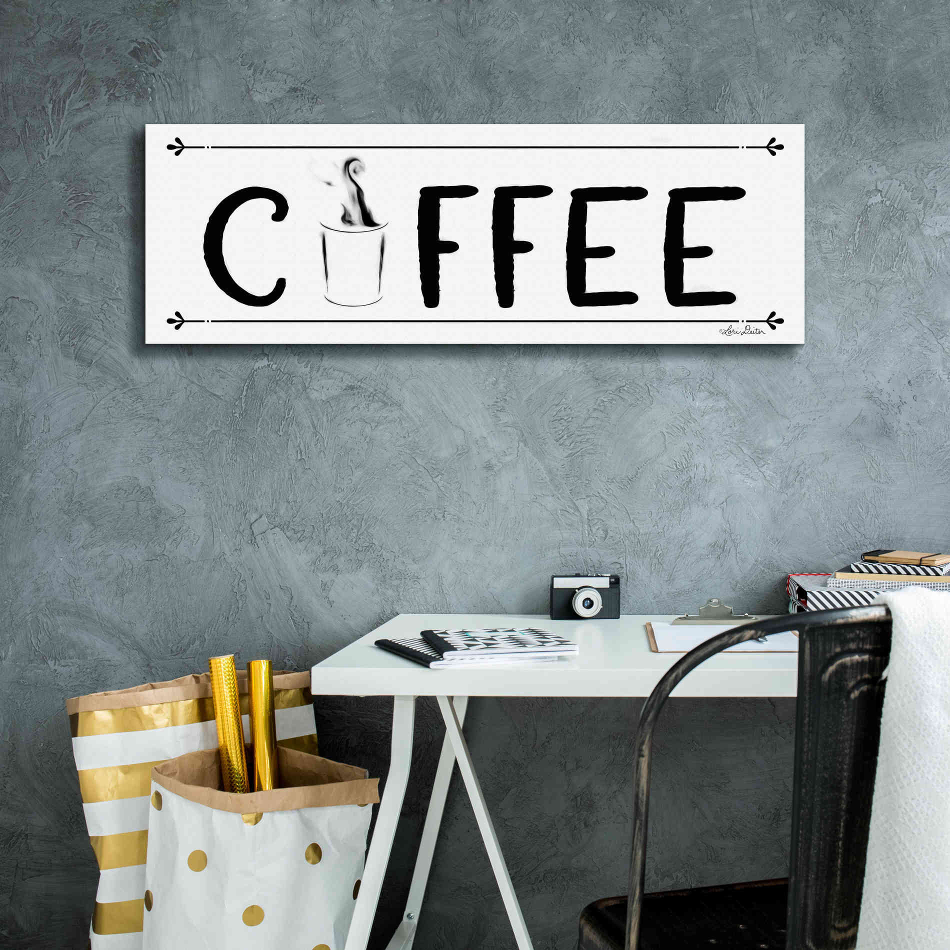 'Coffee Banner' by Lori Deiter, Canvas Wall Art,36 x 12