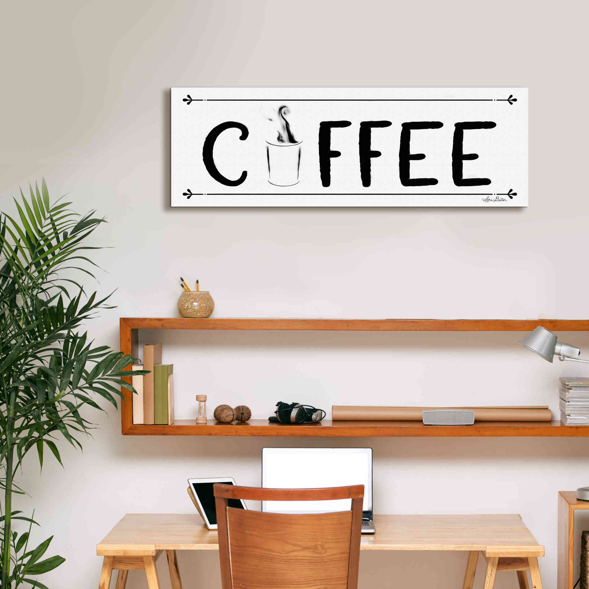'Coffee Banner' by Lori Deiter, Canvas Wall Art,36 x 12