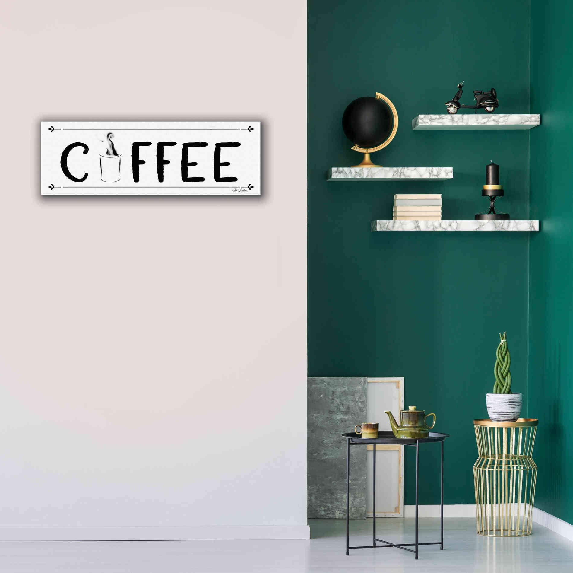 'Coffee Banner' by Lori Deiter, Canvas Wall Art,36 x 12