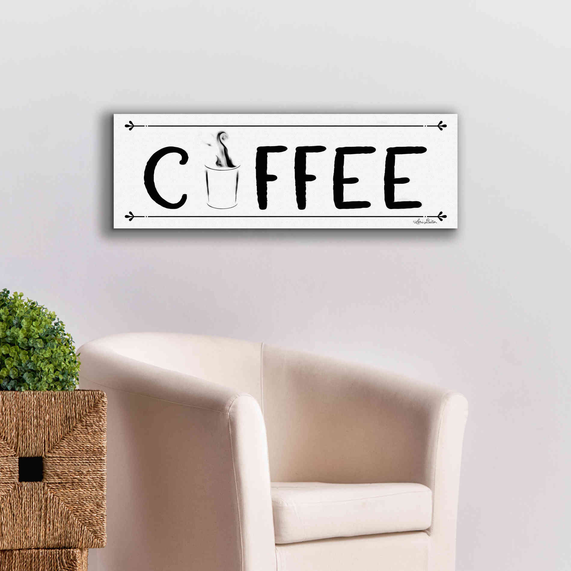 'Coffee Banner' by Lori Deiter, Canvas Wall Art,36 x 12