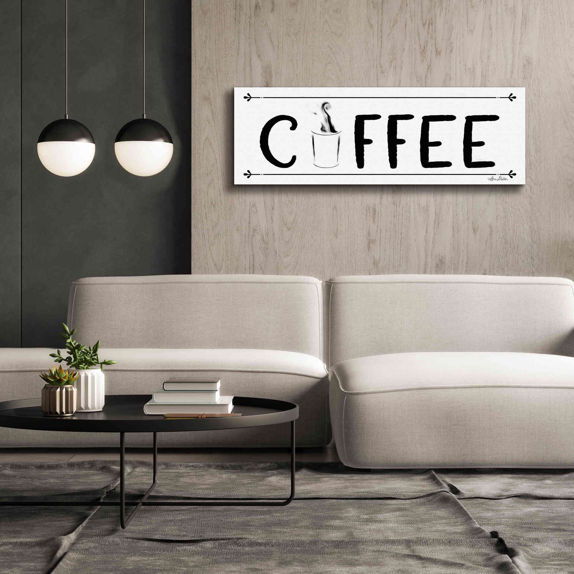 'Coffee Banner' by Lori Deiter, Canvas Wall Art,60 x 20