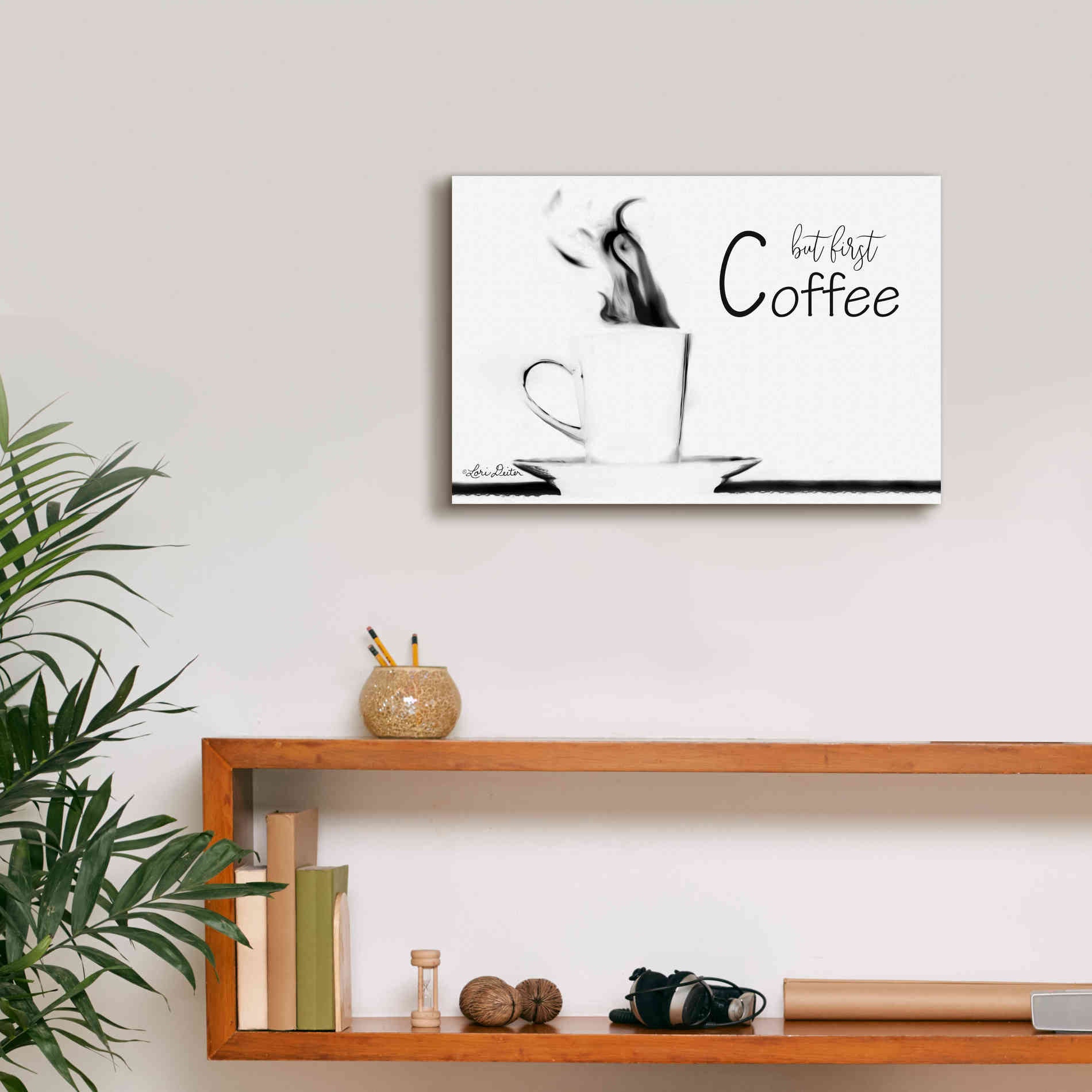 'But First Coffee II' by Lori Deiter, Canvas Wall Art,18 x 12