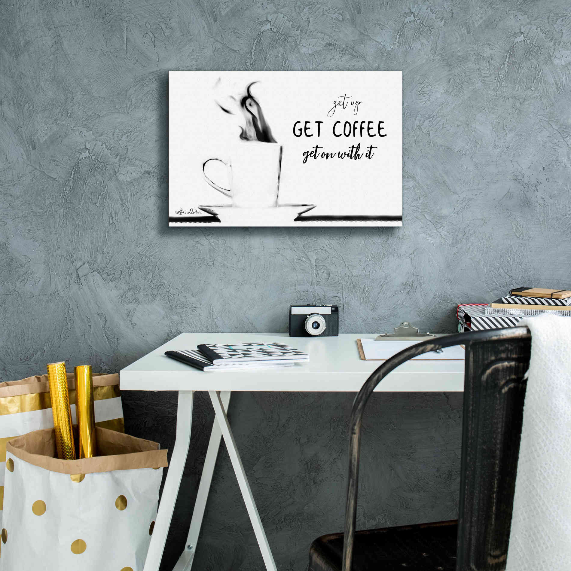 'Get Coffee' by Lori Deiter, Canvas Wall Art,18 x 12