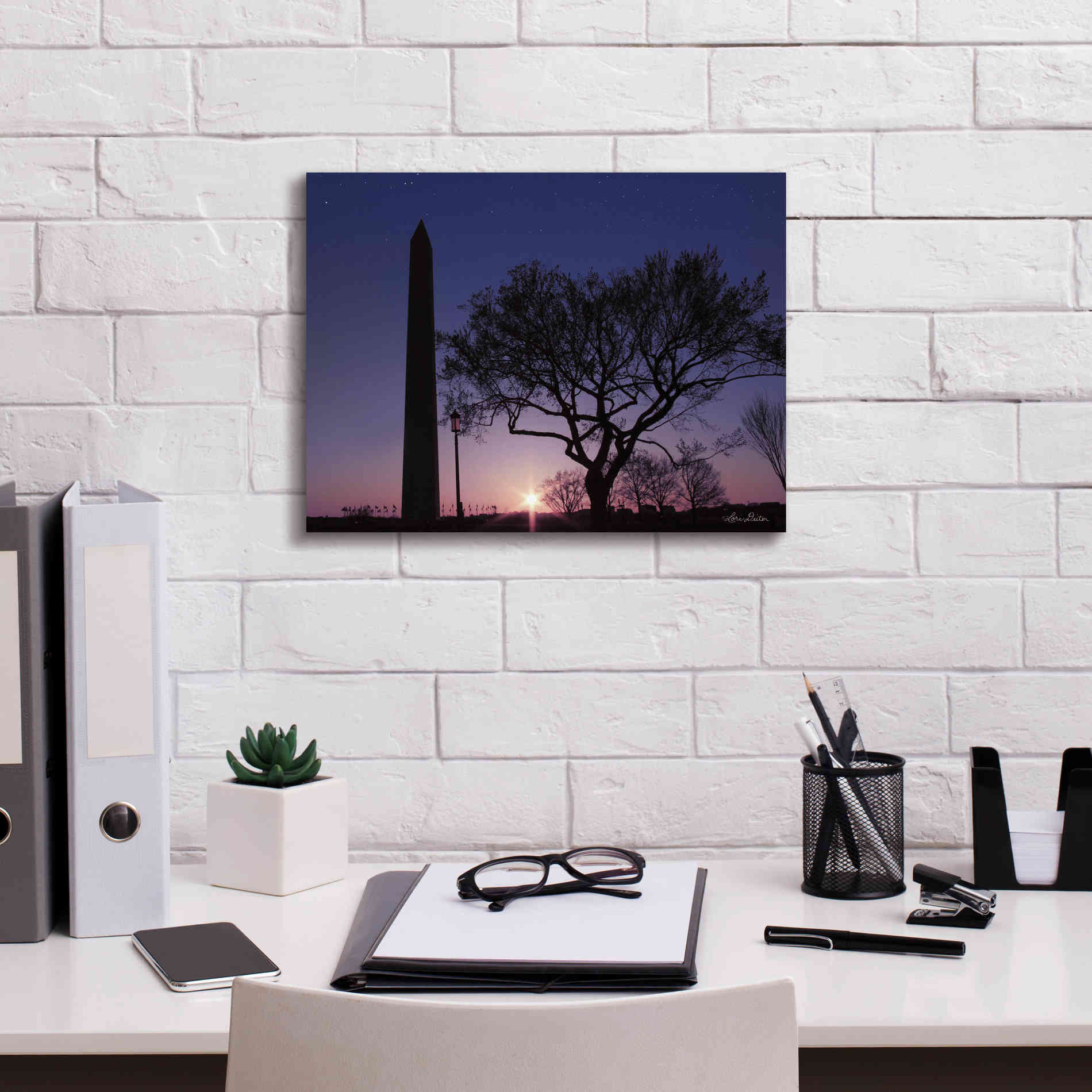 'Nightfall at the Washington Monument' by Lori Deiter, Canvas Wall Art,16 x 12