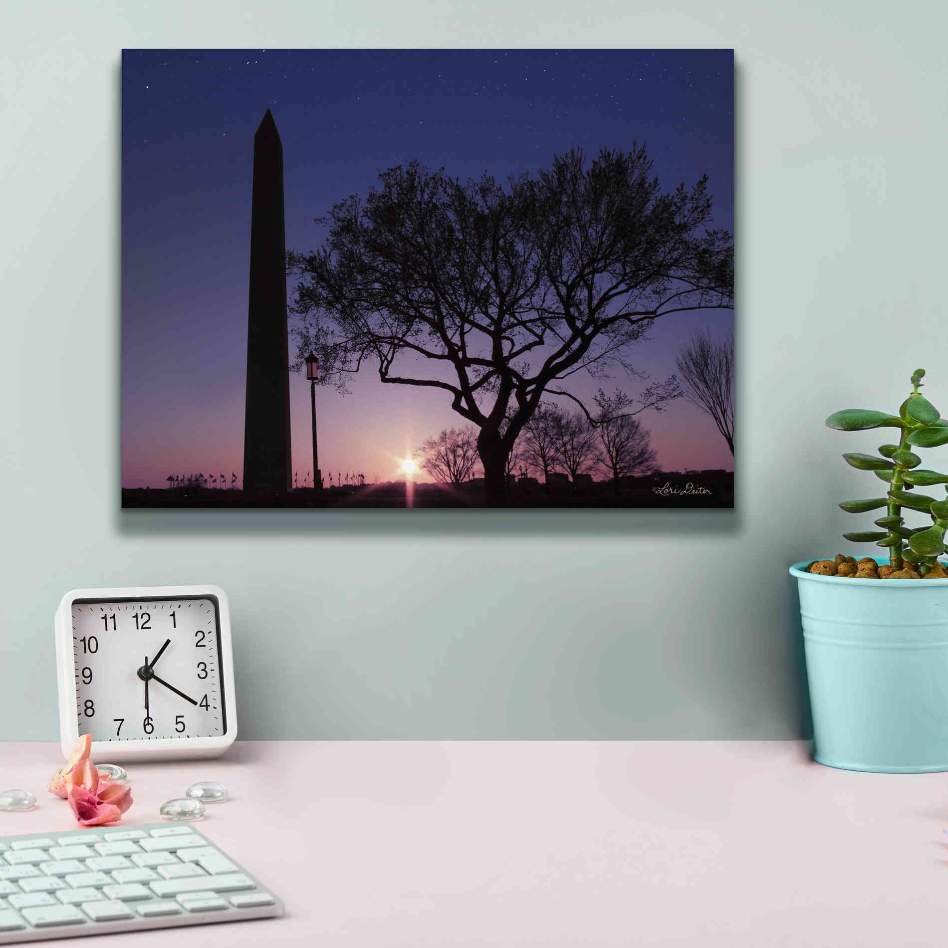 'Nightfall at the Washington Monument' by Lori Deiter, Canvas Wall Art,16 x 12