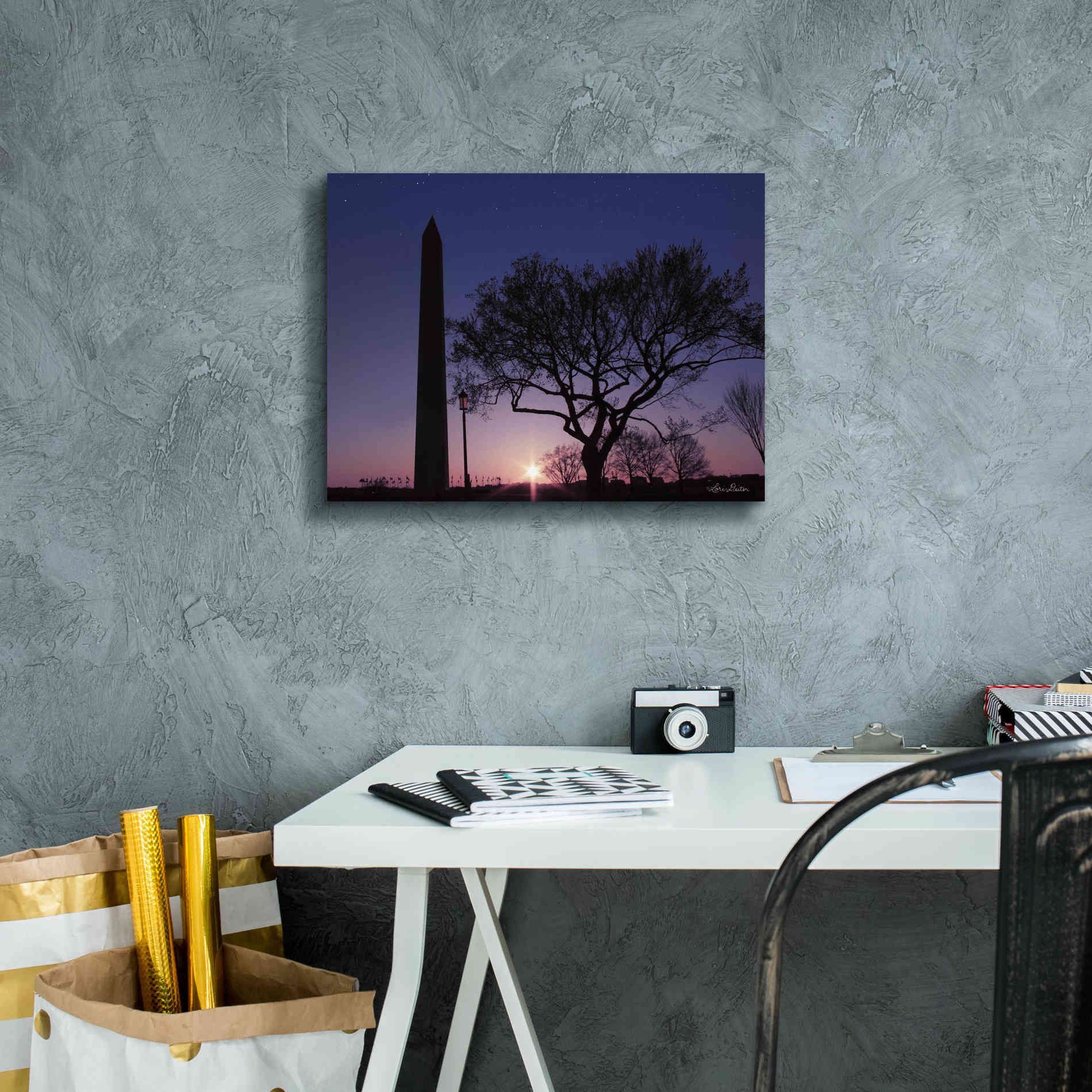 'Nightfall at the Washington Monument' by Lori Deiter, Canvas Wall Art,16 x 12