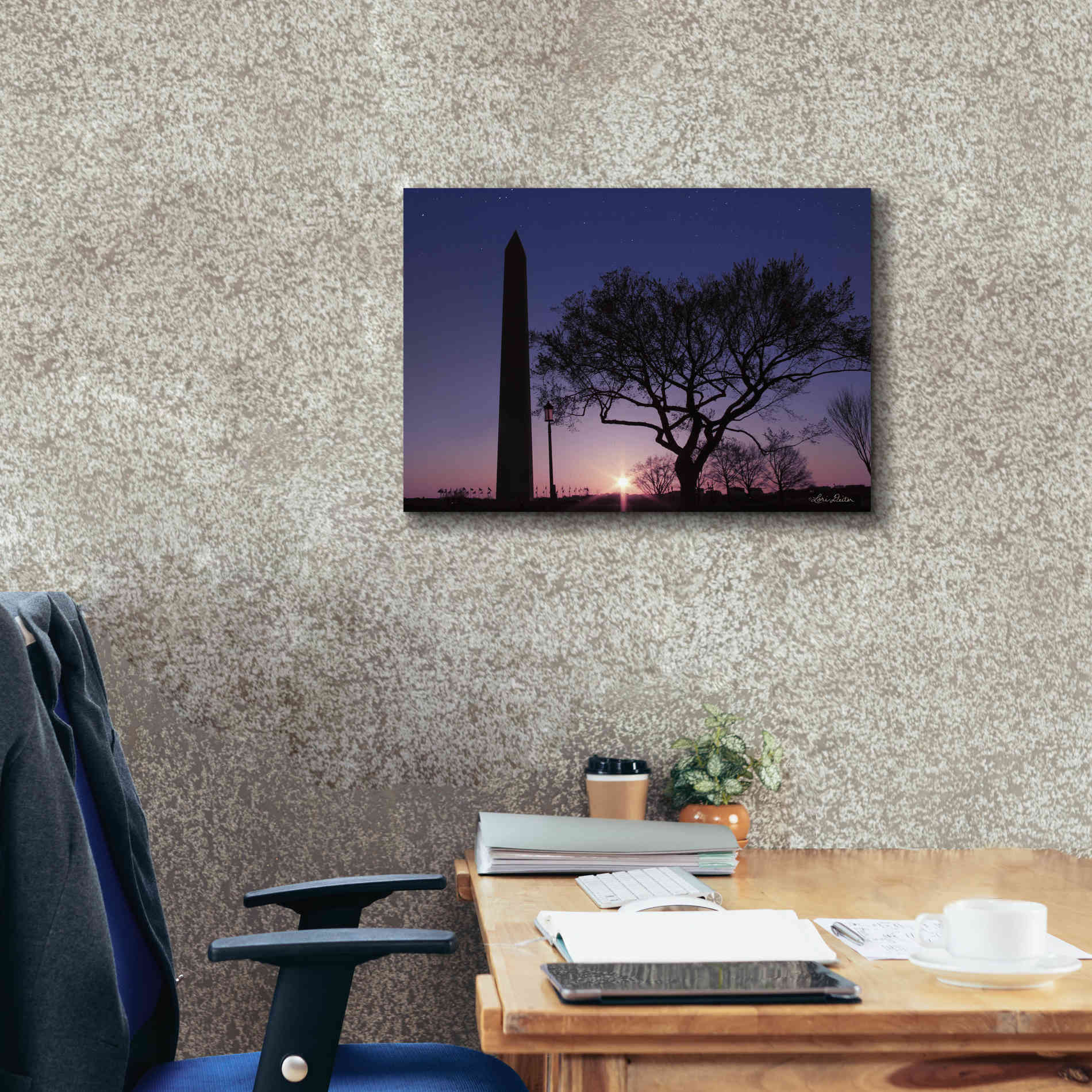 'Nightfall at the Washington Monument' by Lori Deiter, Canvas Wall Art,26 x 18