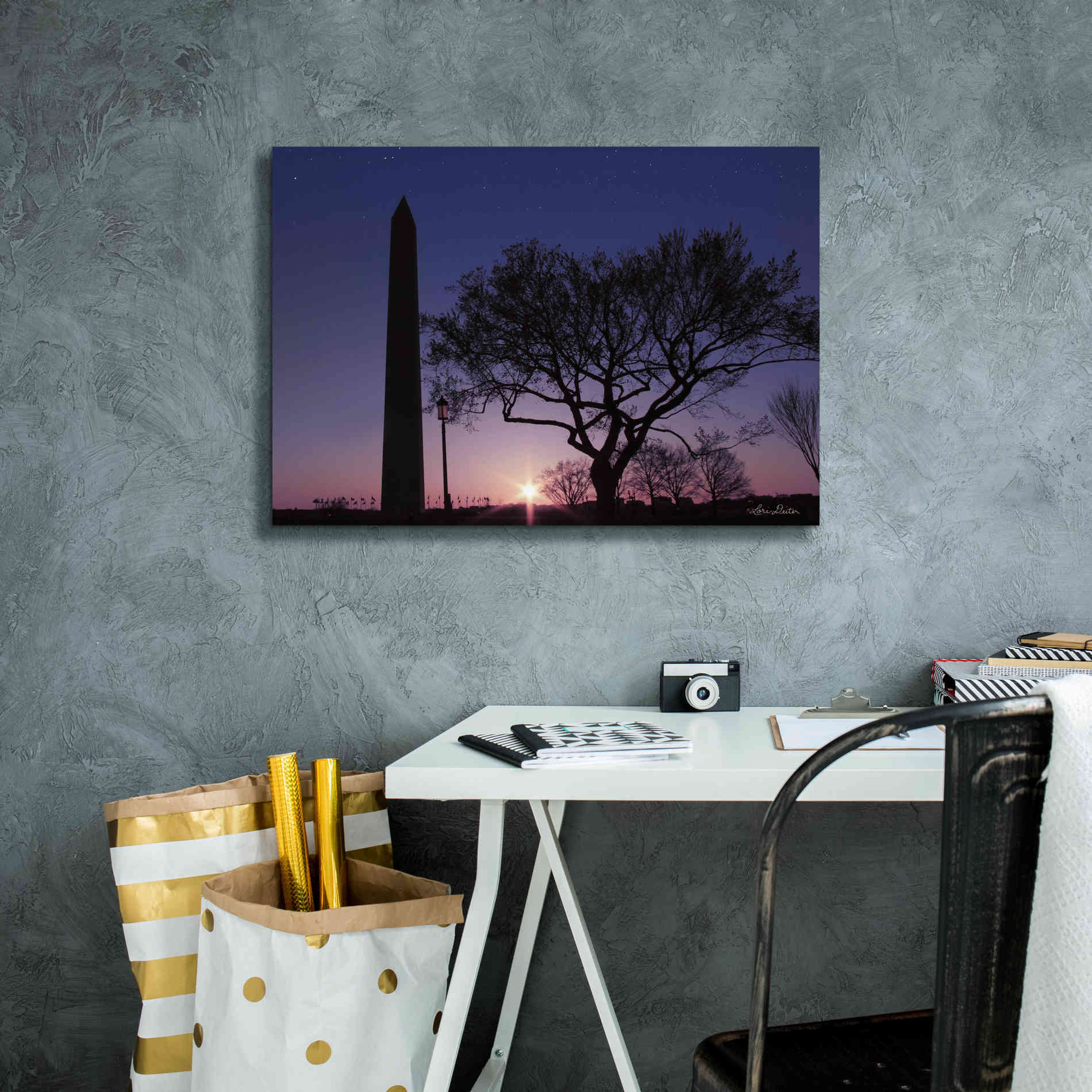 'Nightfall at the Washington Monument' by Lori Deiter, Canvas Wall Art,26 x 18