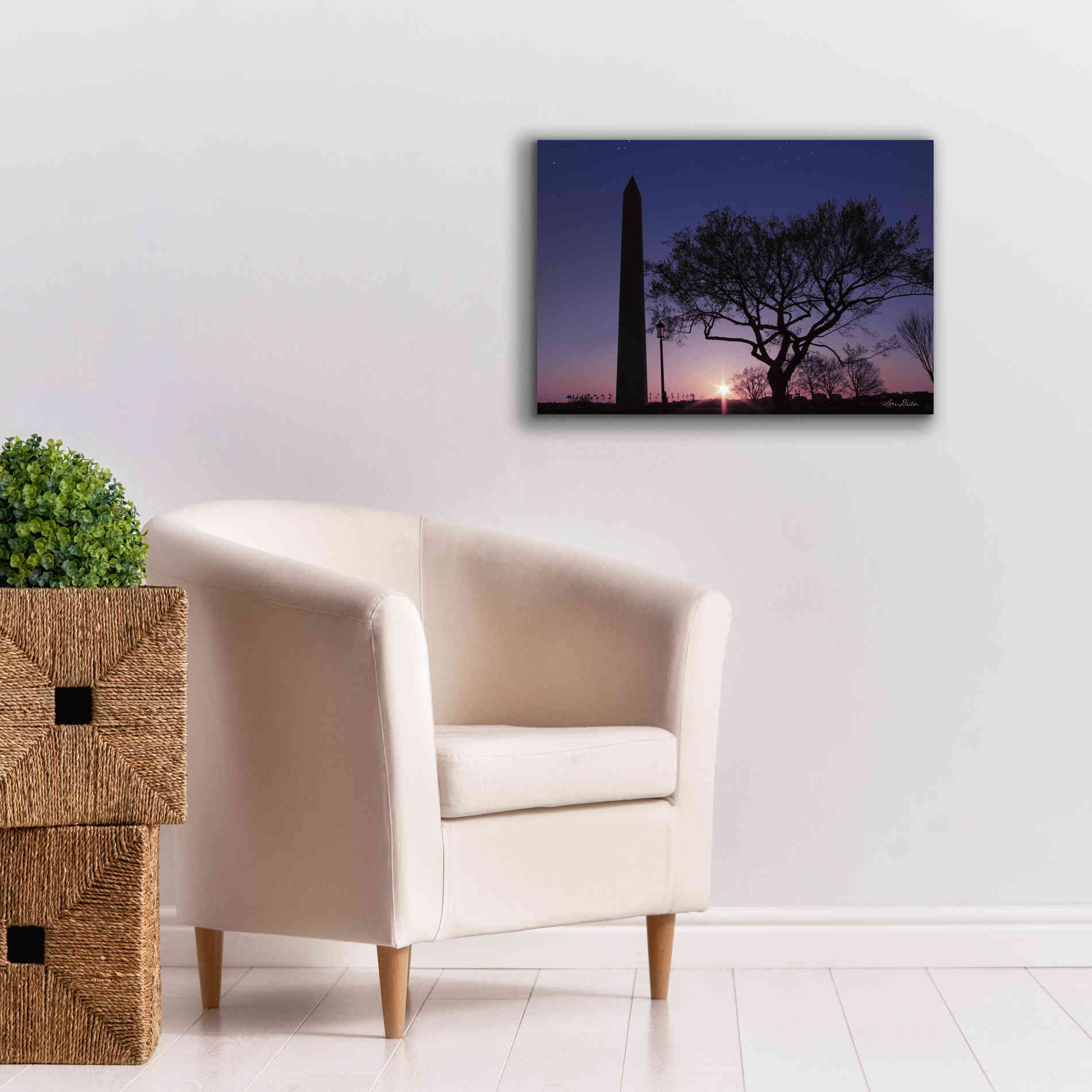 'Nightfall at the Washington Monument' by Lori Deiter, Canvas Wall Art,26 x 18