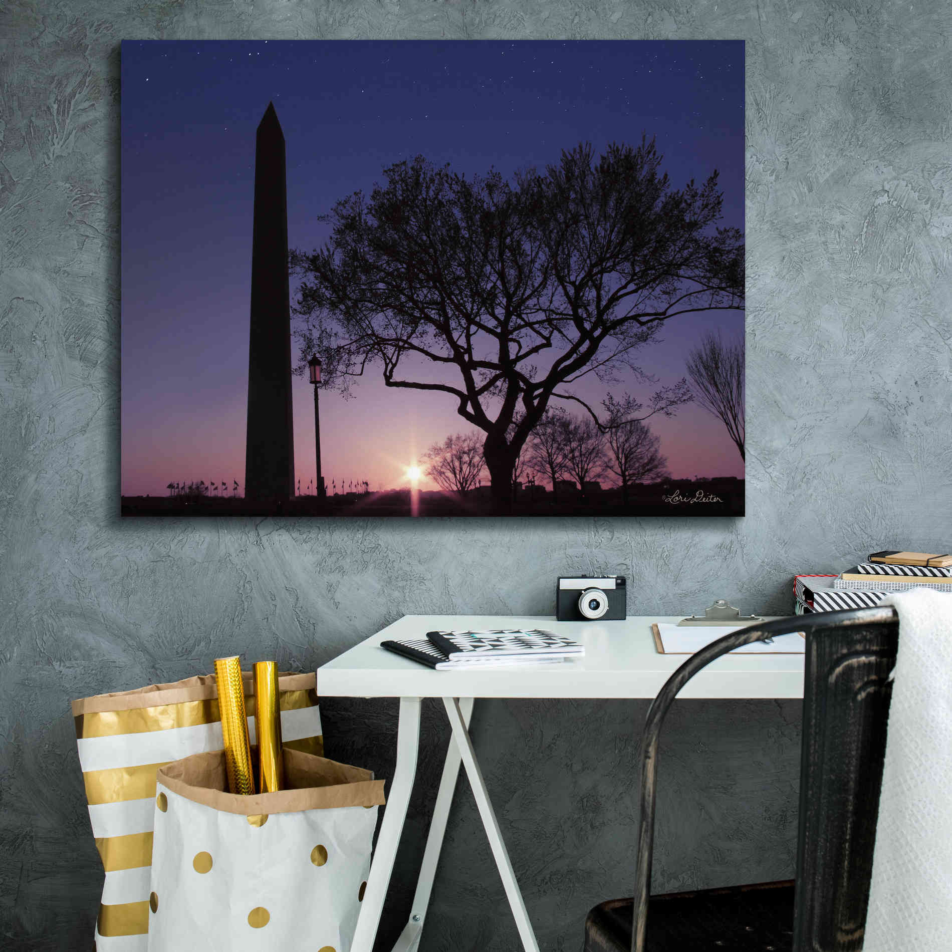 'Nightfall at the Washington Monument' by Lori Deiter, Canvas Wall Art,34 x 26