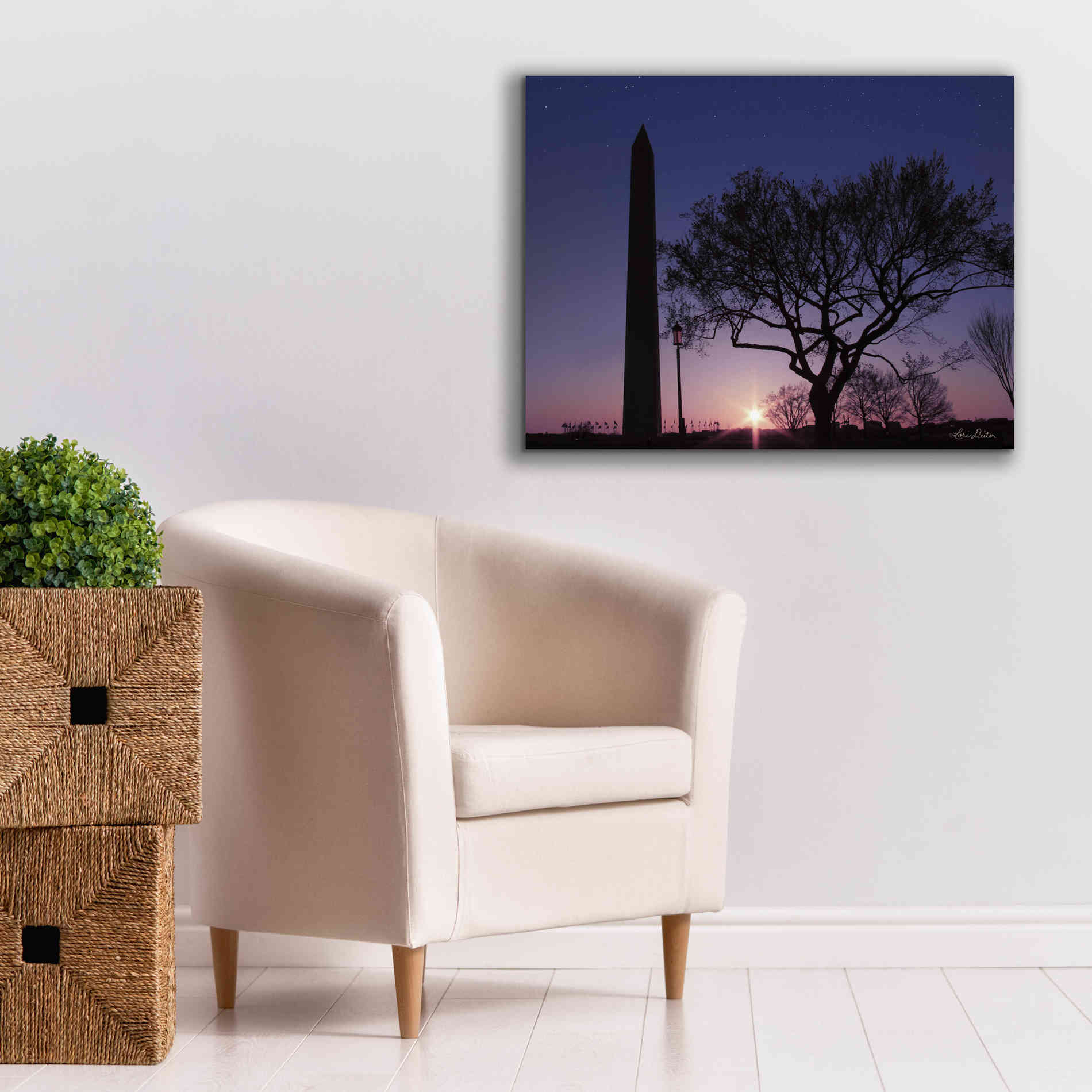 'Nightfall at the Washington Monument' by Lori Deiter, Canvas Wall Art,34 x 26