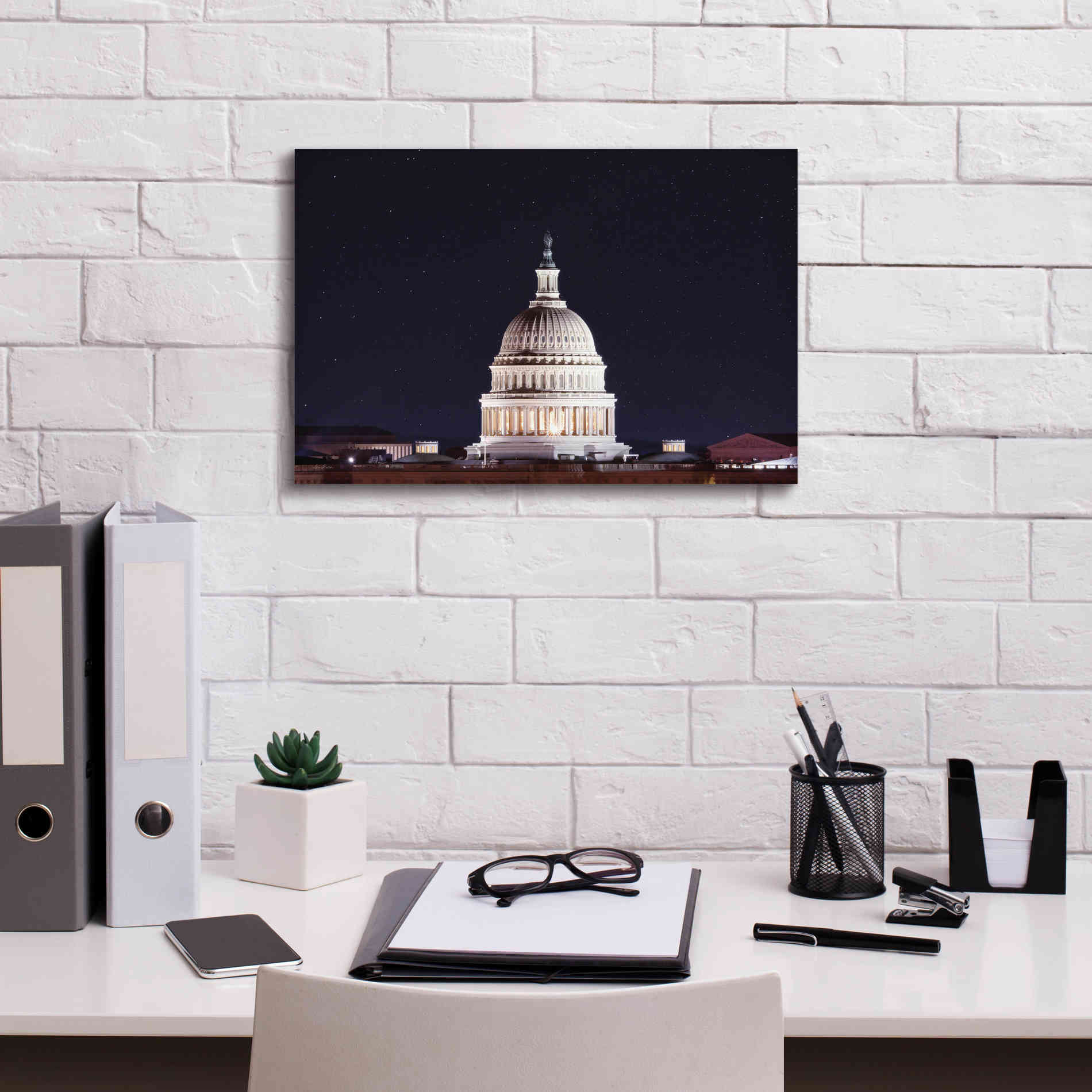 'US Capital at Night' by Lori Deiter, Canvas Wall Art,18 x 12