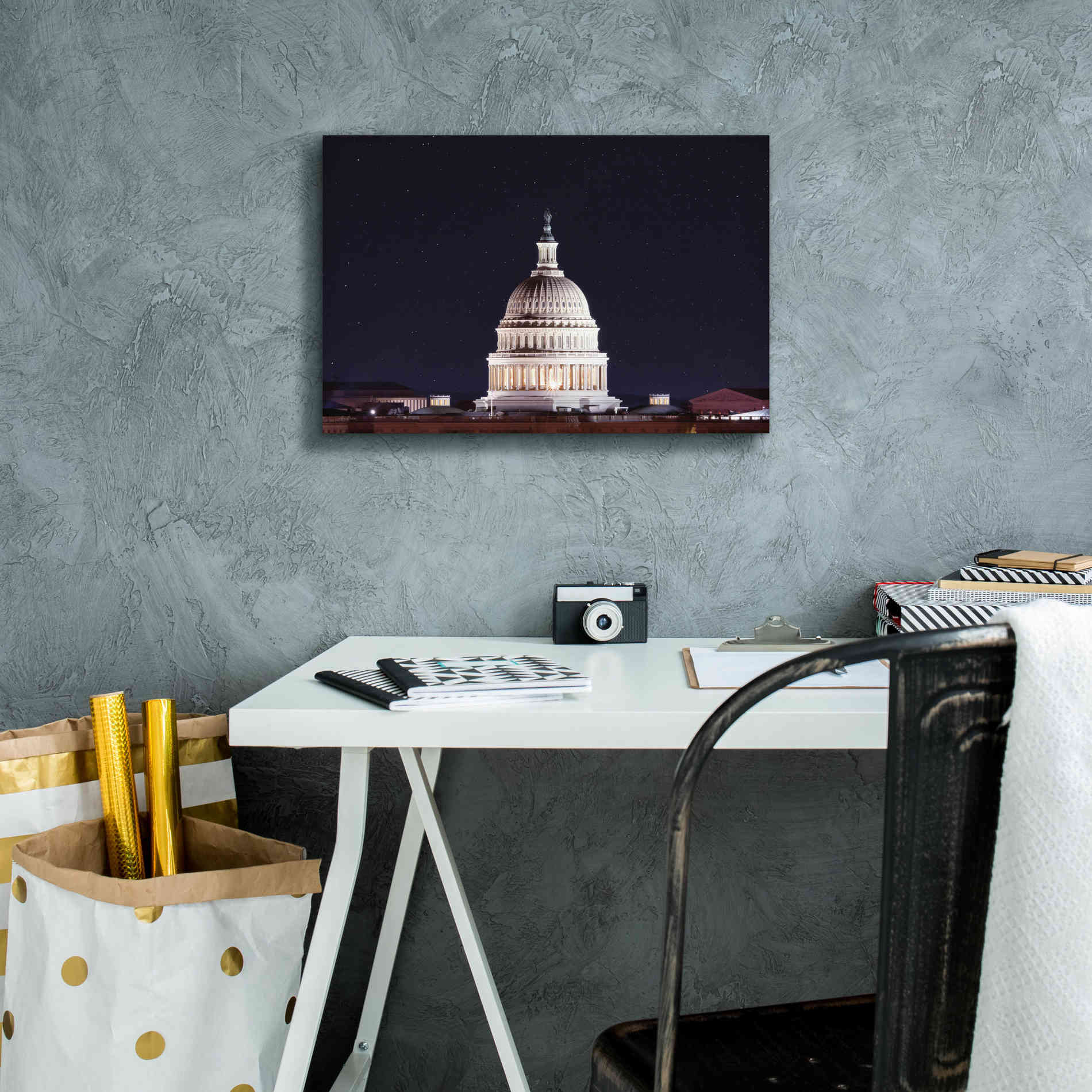 'US Capital at Night' by Lori Deiter, Canvas Wall Art,18 x 12