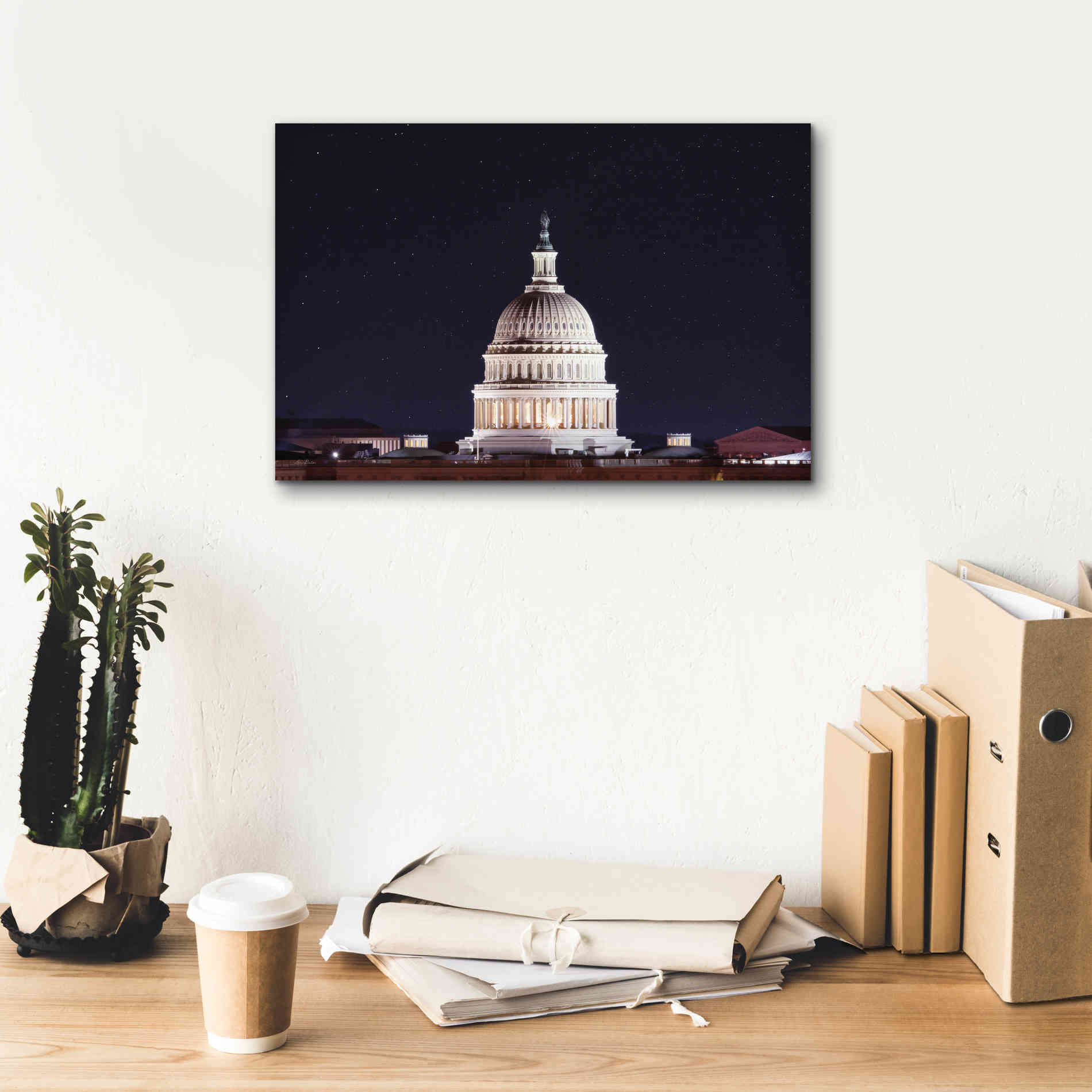 'US Capital at Night' by Lori Deiter, Canvas Wall Art,18 x 12
