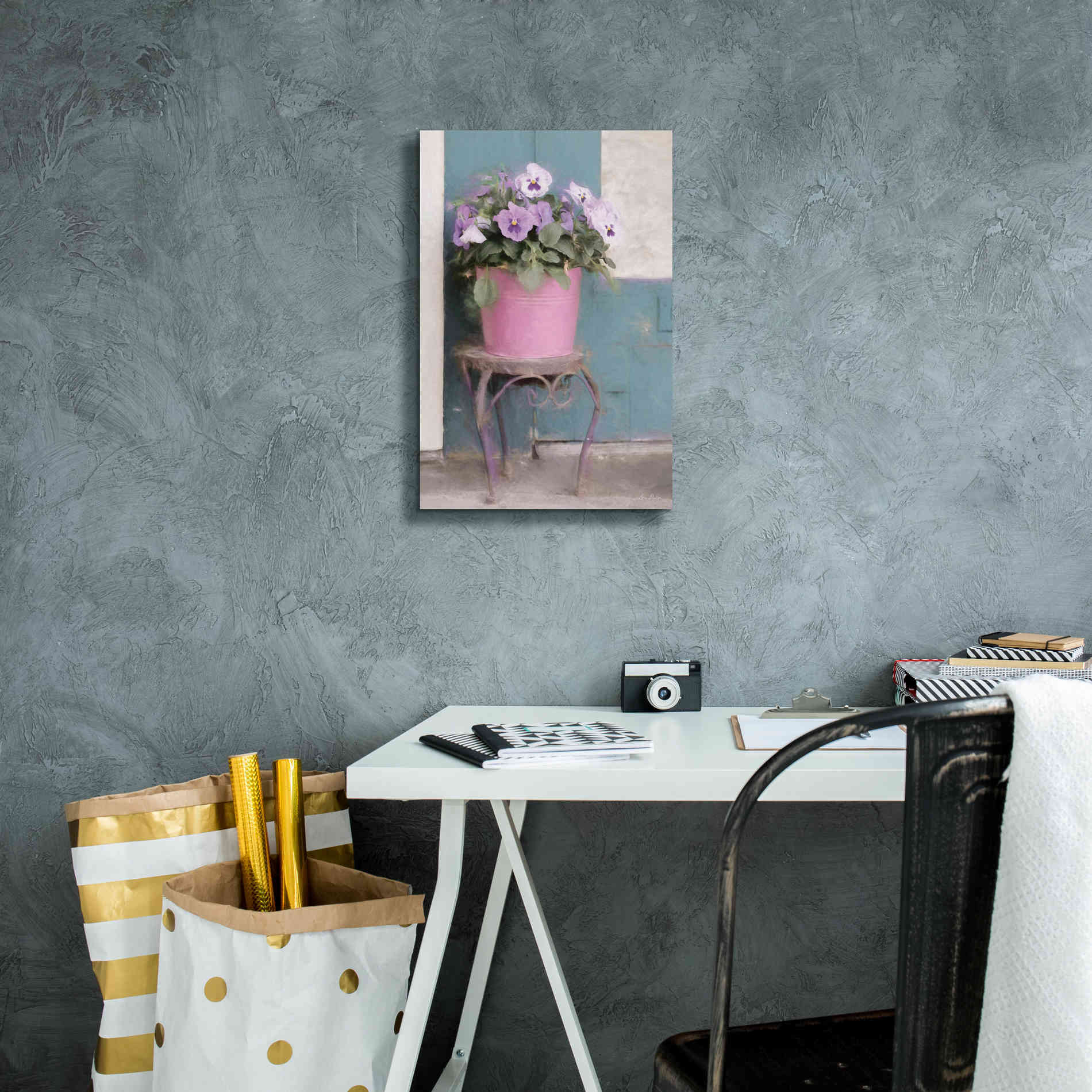 'Pansy Bucket' by Lori Deiter, Canvas Wall Art,12 x 18
