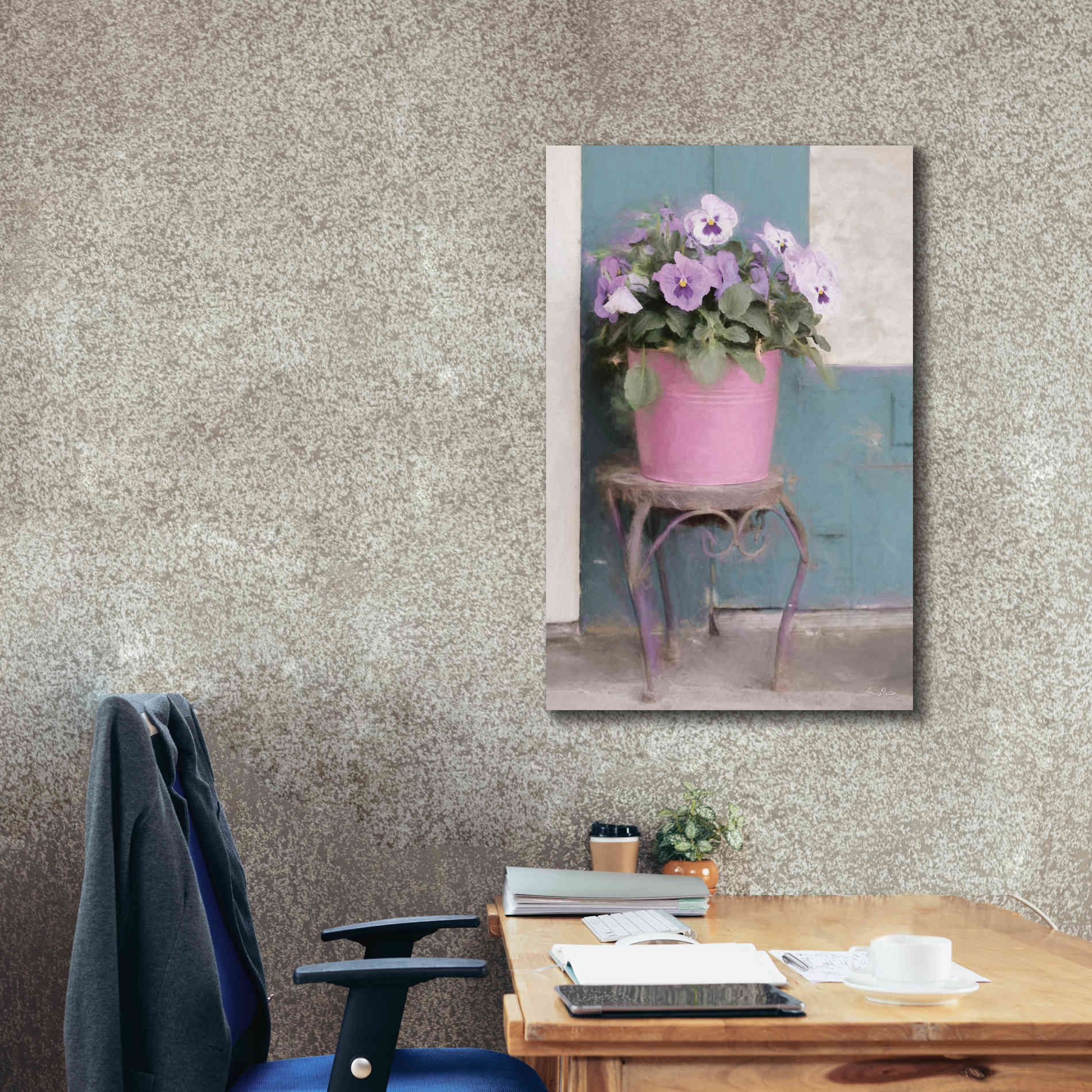 'Pansy Bucket' by Lori Deiter, Canvas Wall Art,26 x 40