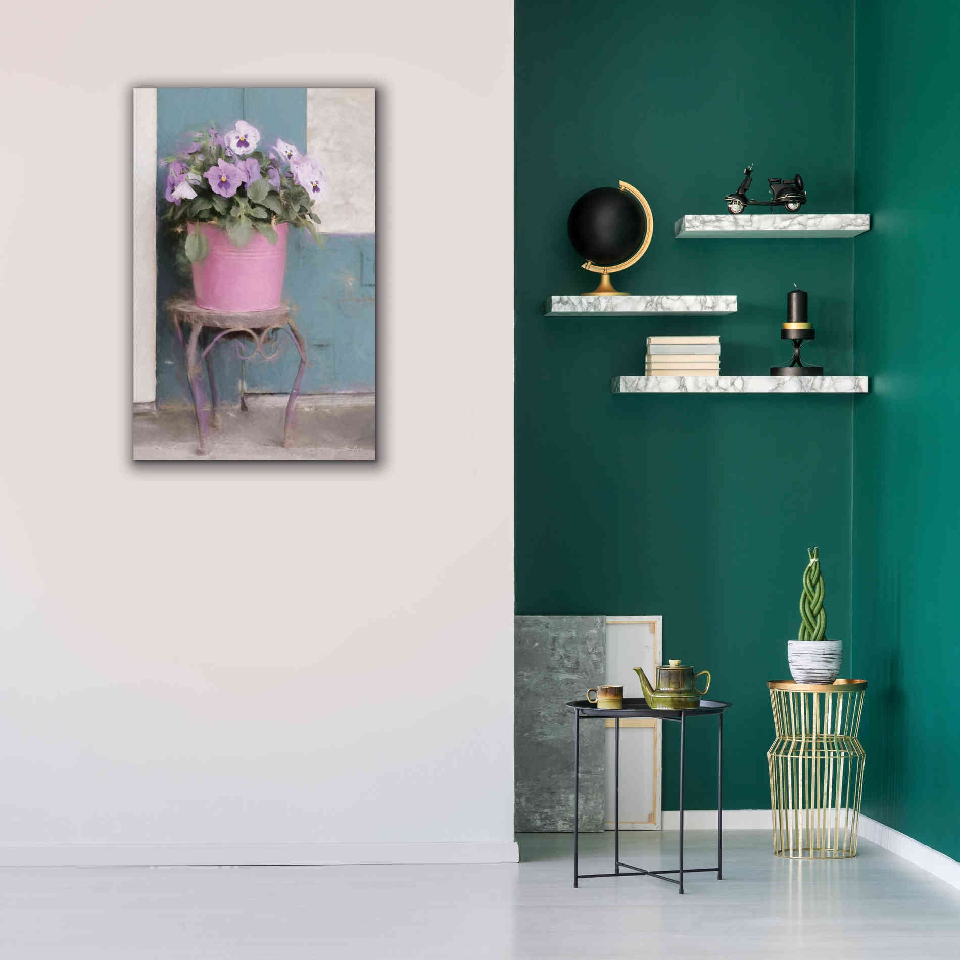 'Pansy Bucket' by Lori Deiter, Canvas Wall Art,26 x 40