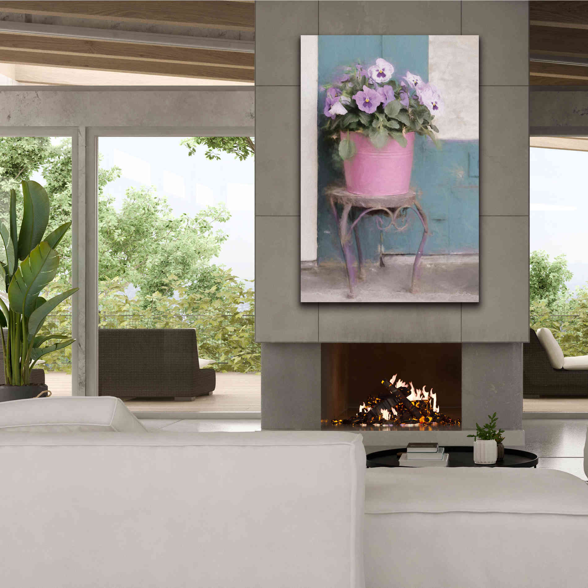 'Pansy Bucket' by Lori Deiter, Canvas Wall Art,40 x 60