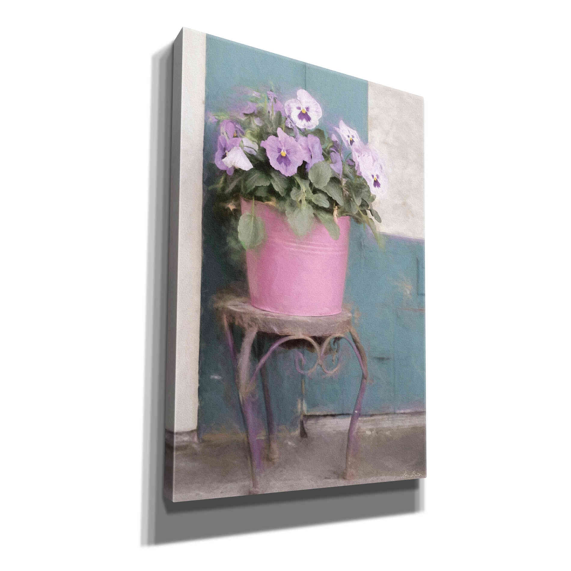 'Pansy Bucket' by Lori Deiter, Canvas Wall Art