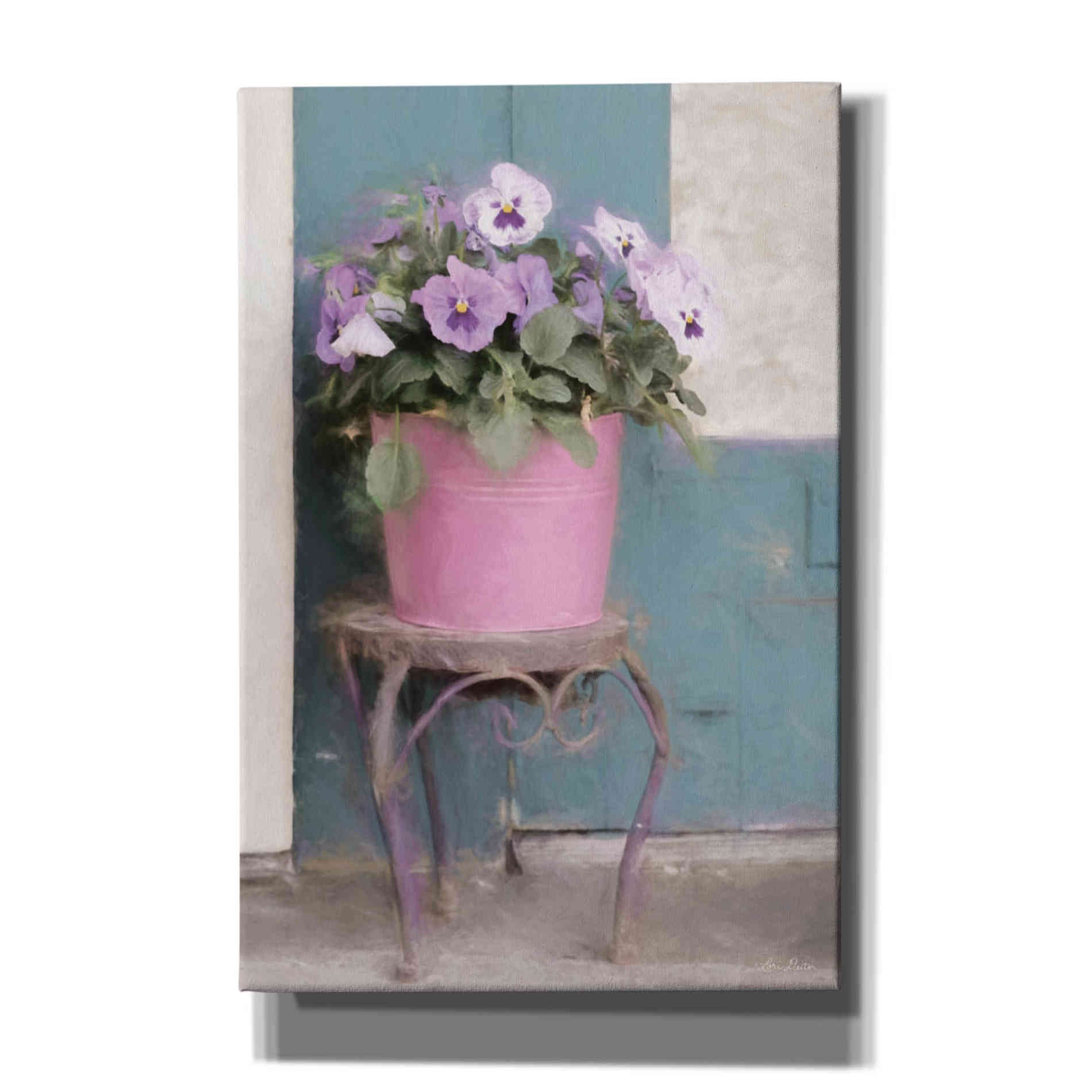 'Pansy Bucket' by Lori Deiter, Canvas Wall Art