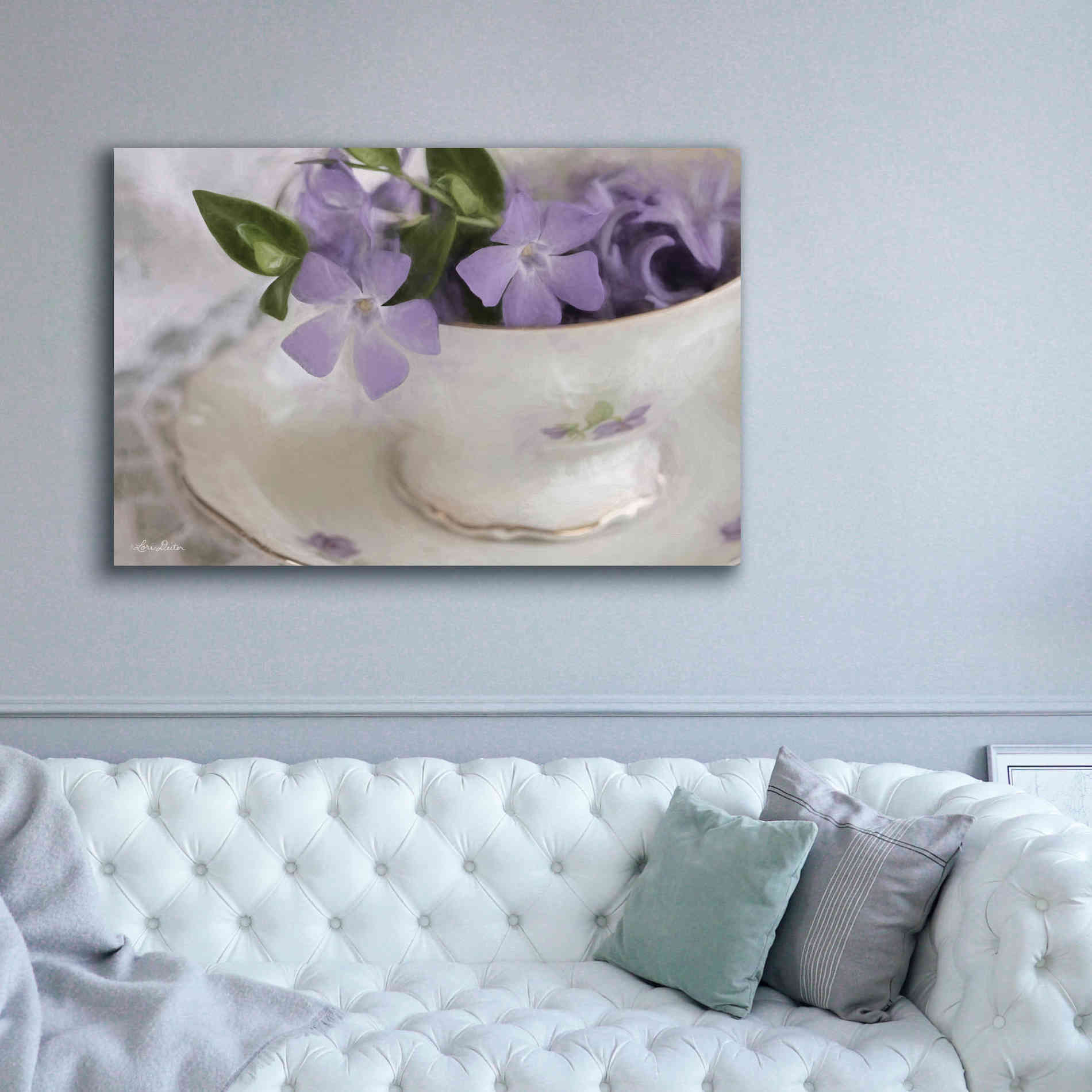 'Violet Teacup I' by Lori Deiter, Canvas Wall Art,60 x 40