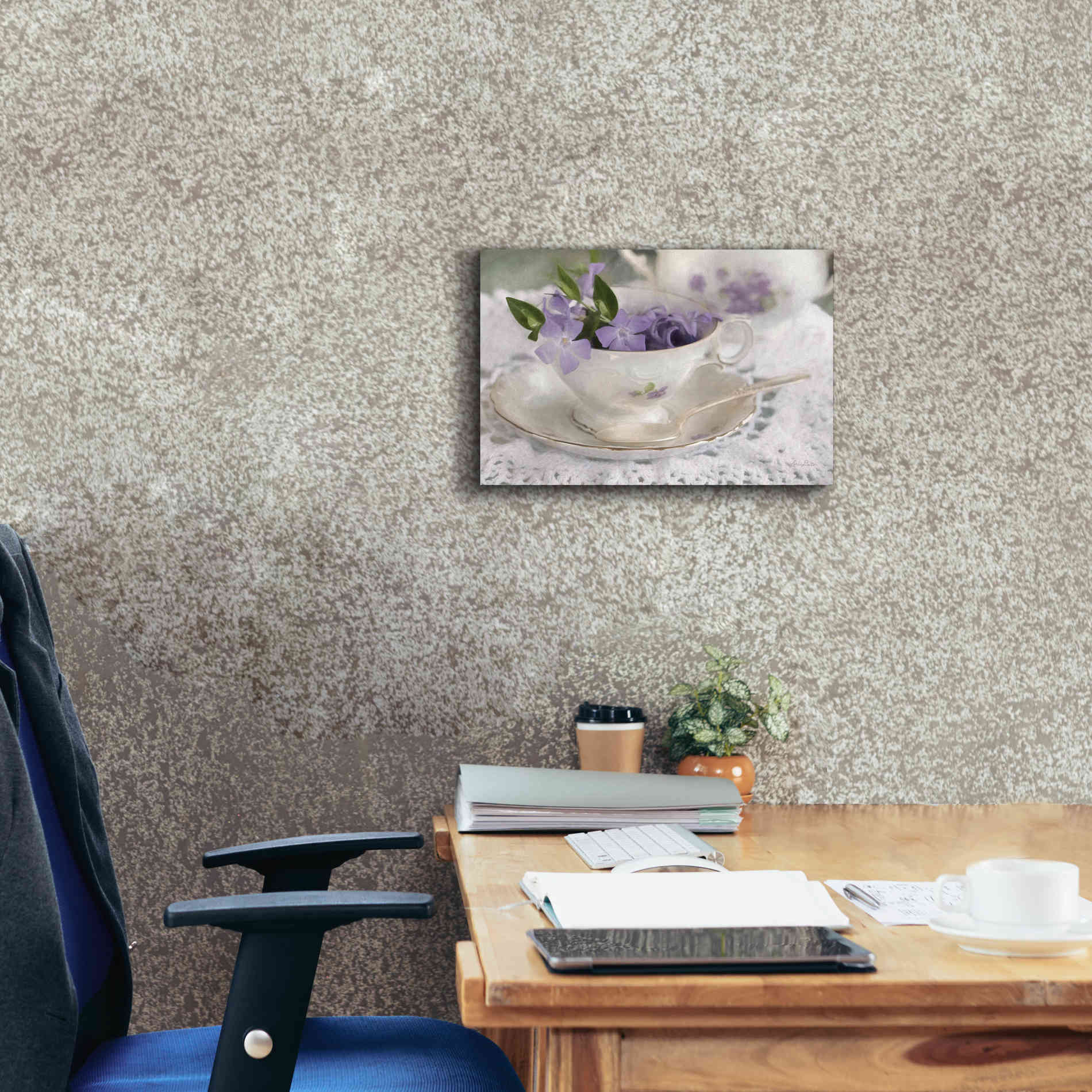 'Violet Teacup II' by Lori Deiter, Canvas Wall Art,18 x 12