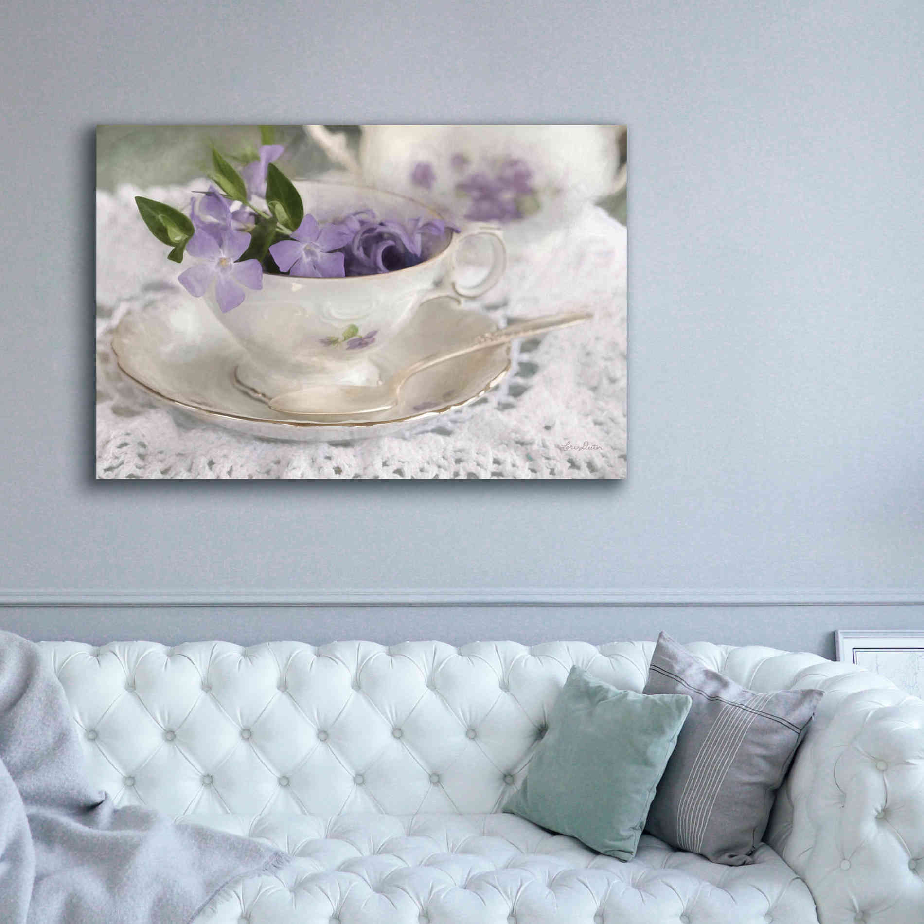 'Violet Teacup II' by Lori Deiter, Canvas Wall Art,60 x 40