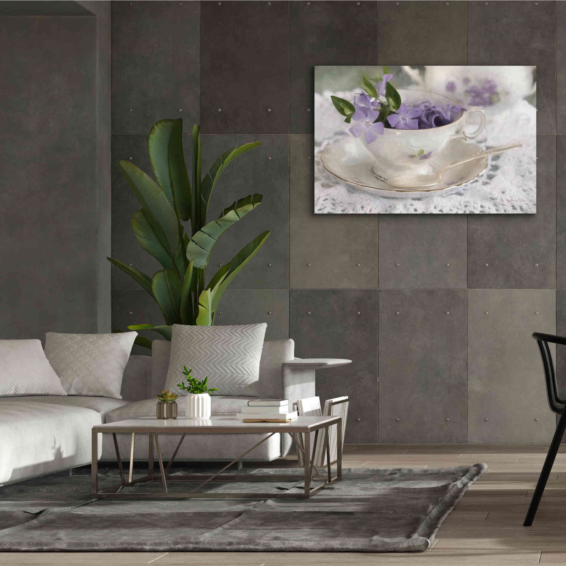 'Violet Teacup II' by Lori Deiter, Canvas Wall Art,60 x 40