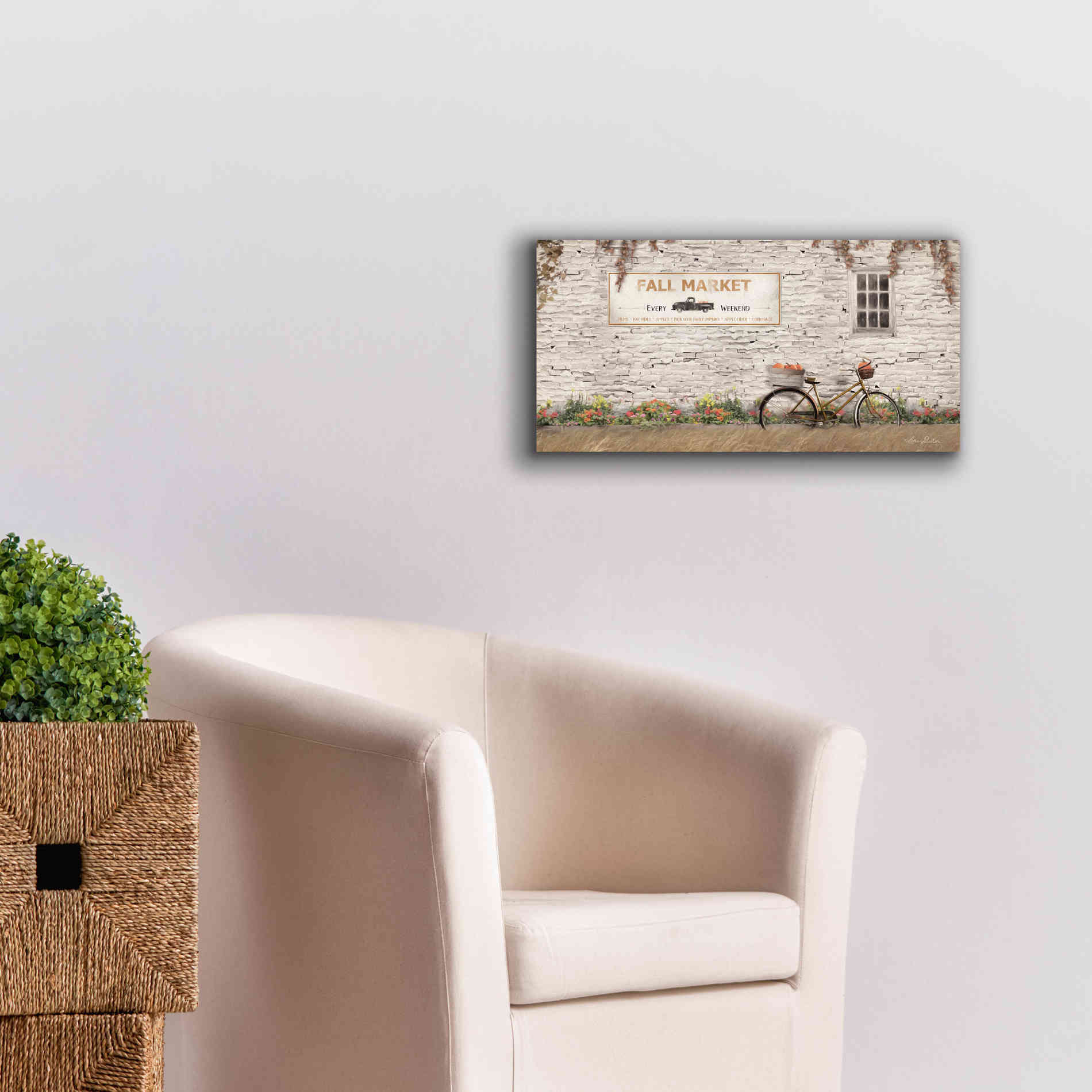 'Fall Market with Bike' by Lori Deiter, Canvas Wall Art,24 x 12