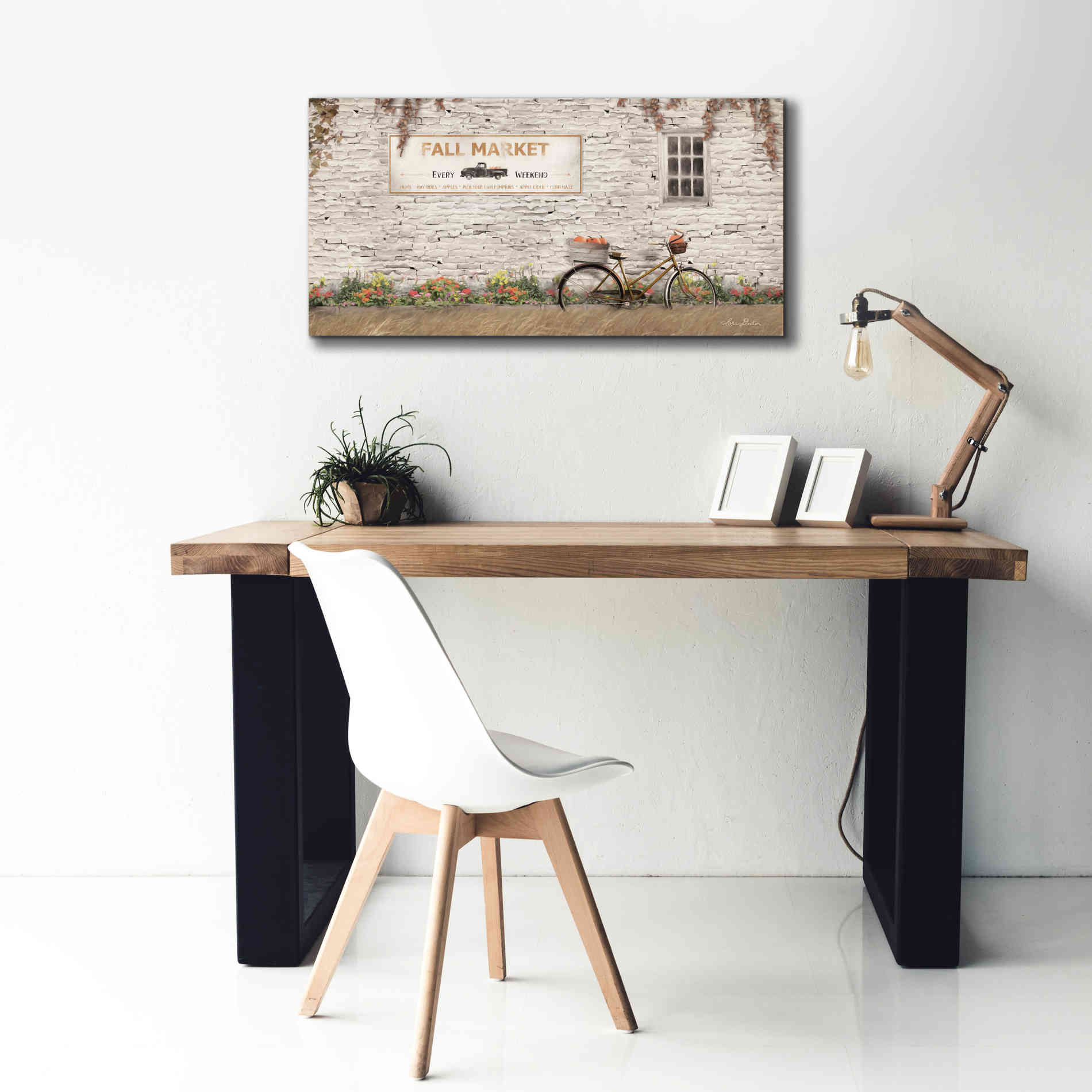 'Fall Market with Bike' by Lori Deiter, Canvas Wall Art,40 x 20