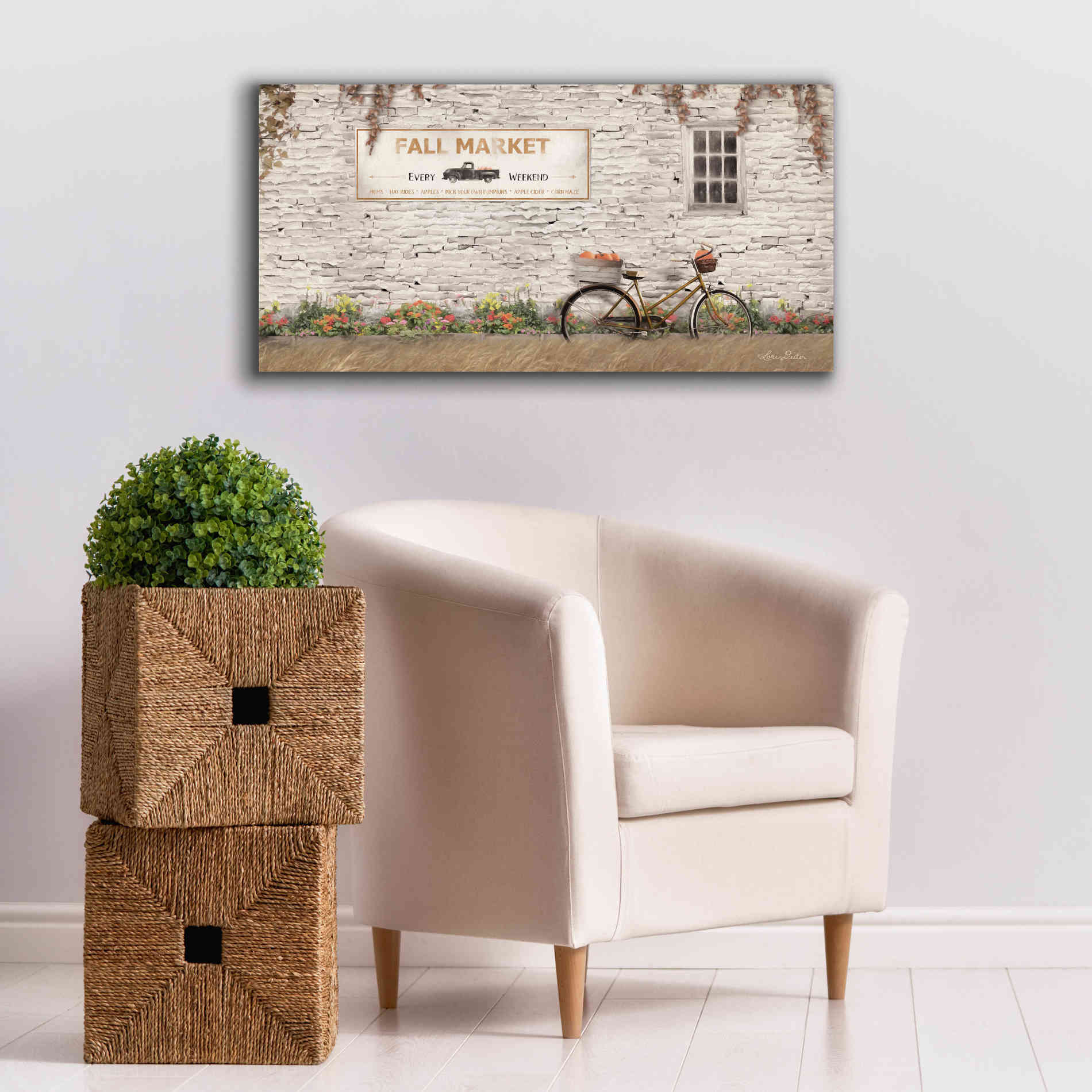 'Fall Market with Bike' by Lori Deiter, Canvas Wall Art,40 x 20