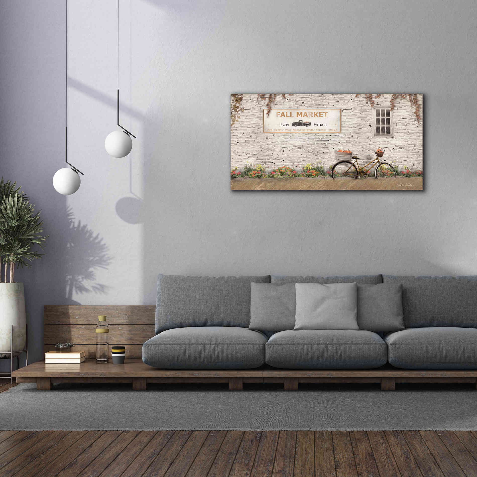 'Fall Market with Bike' by Lori Deiter, Canvas Wall Art,60 x 30