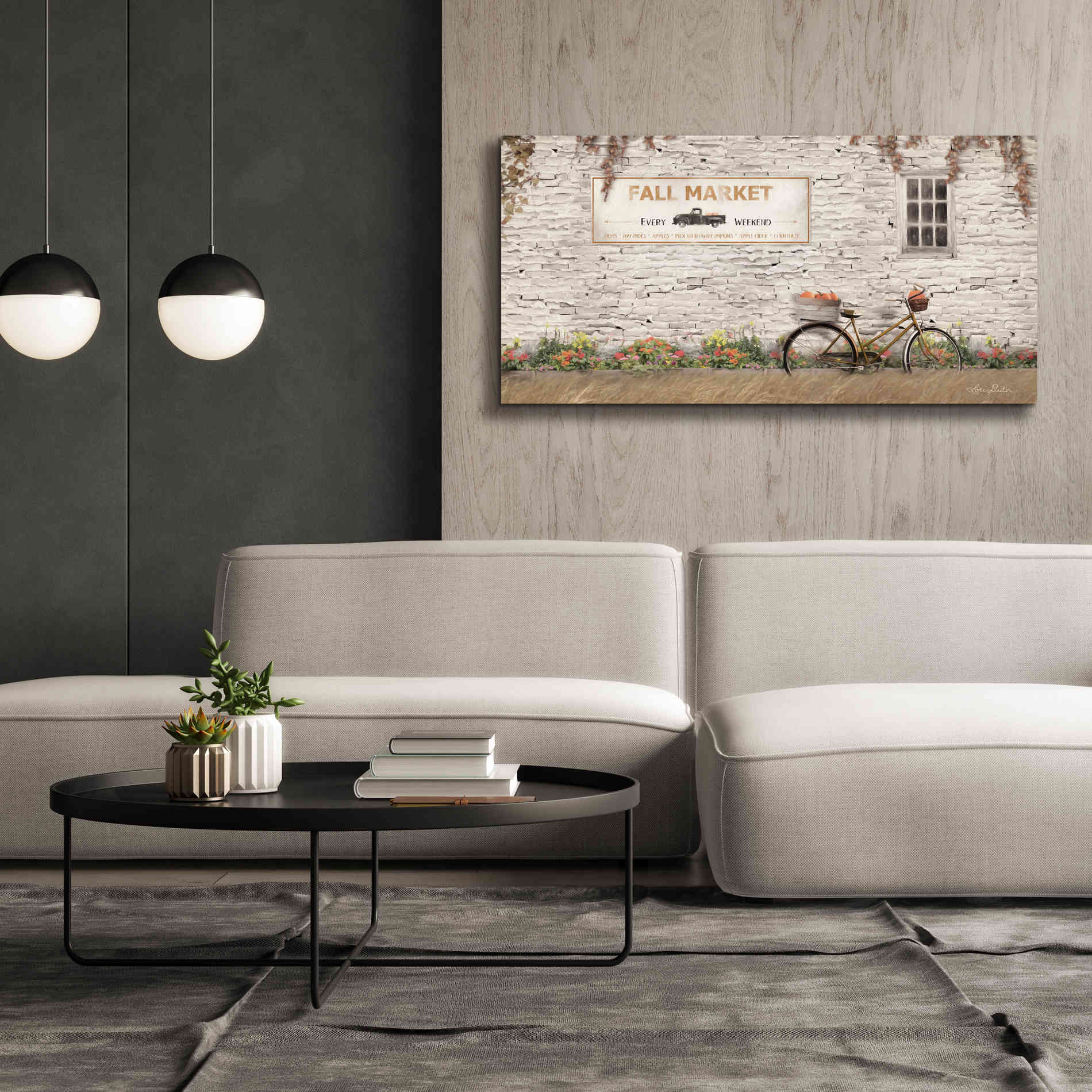 'Fall Market with Bike' by Lori Deiter, Canvas Wall Art,60 x 30