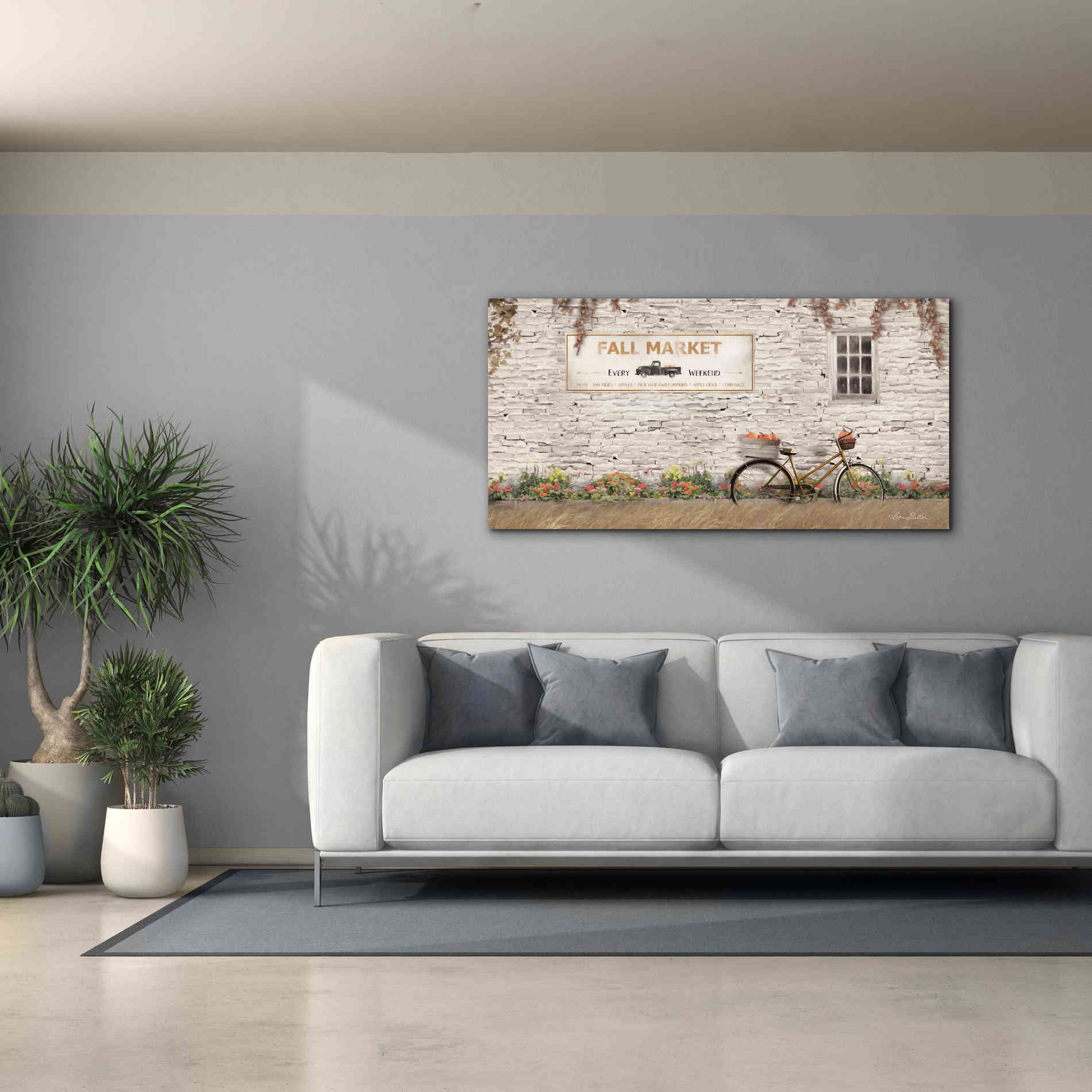 'Fall Market with Bike' by Lori Deiter, Canvas Wall Art,60 x 30