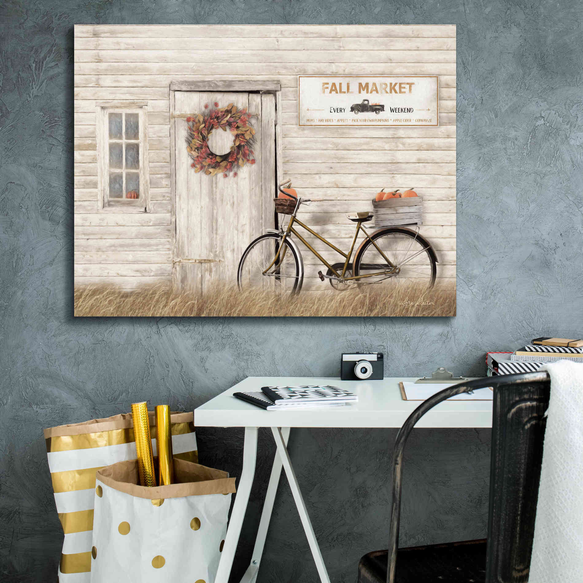 'Pumpkin Bicycle' by Lori Deiter, Canvas Wall Art,34 x 26