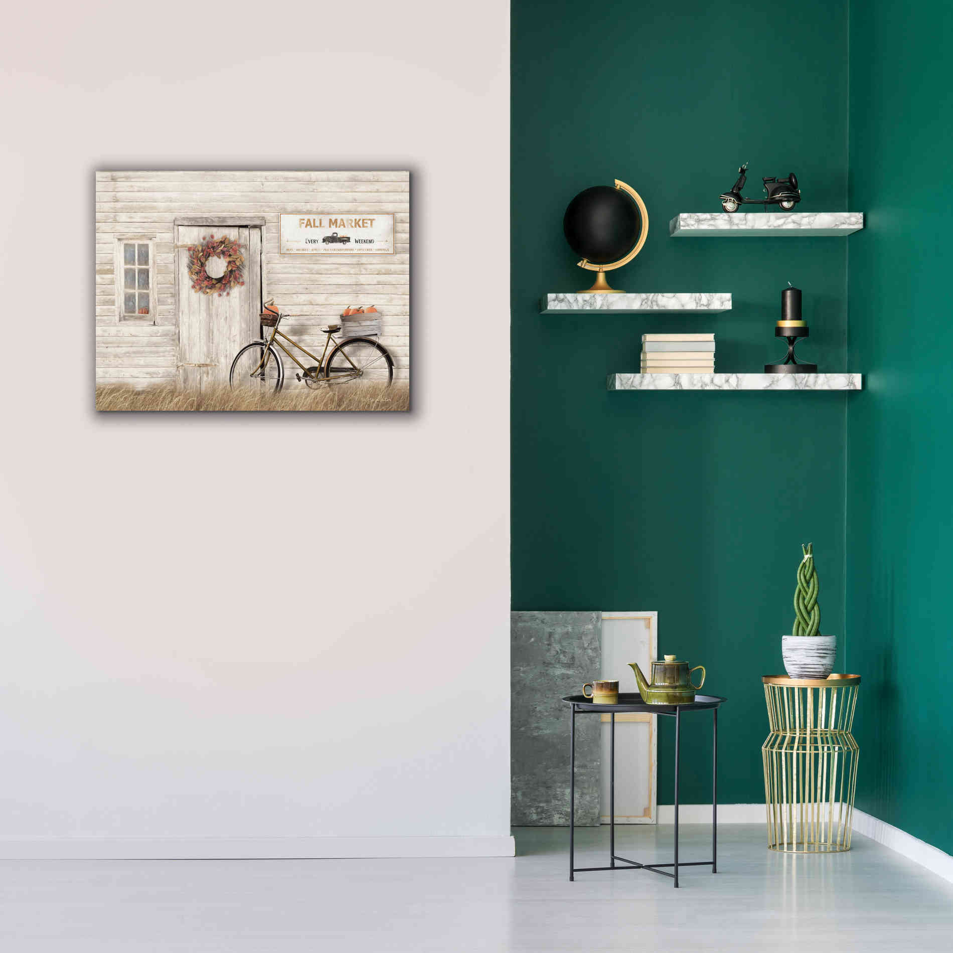 'Pumpkin Bicycle' by Lori Deiter, Canvas Wall Art,34 x 26