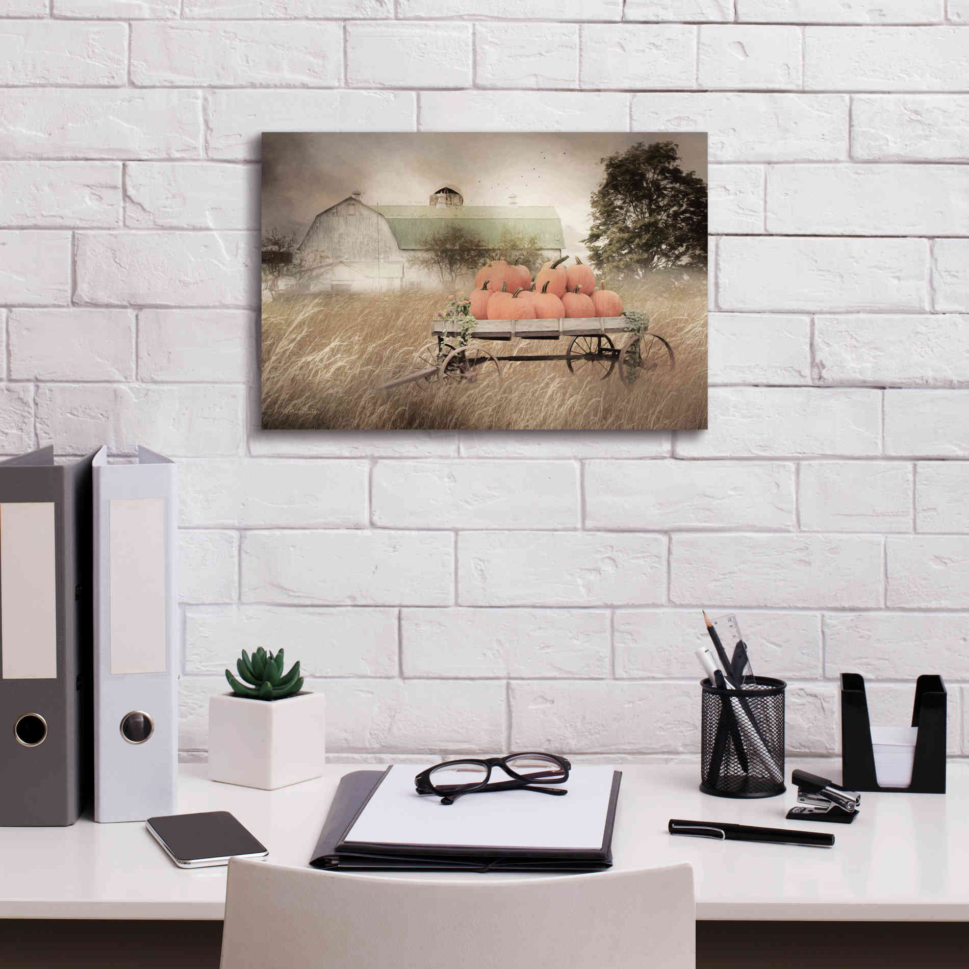 'Pumpkin Harvest Barn' by Lori Deiter, Canvas Wall Art,18 x 12