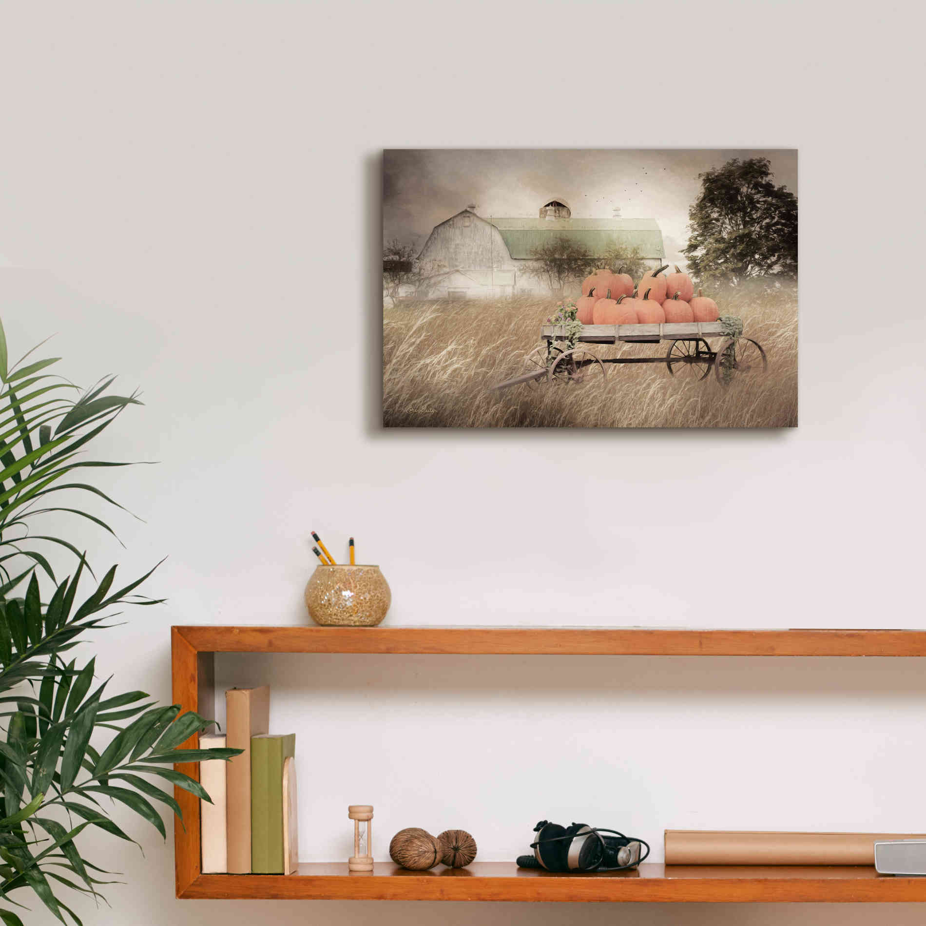 'Pumpkin Harvest Barn' by Lori Deiter, Canvas Wall Art,18 x 12