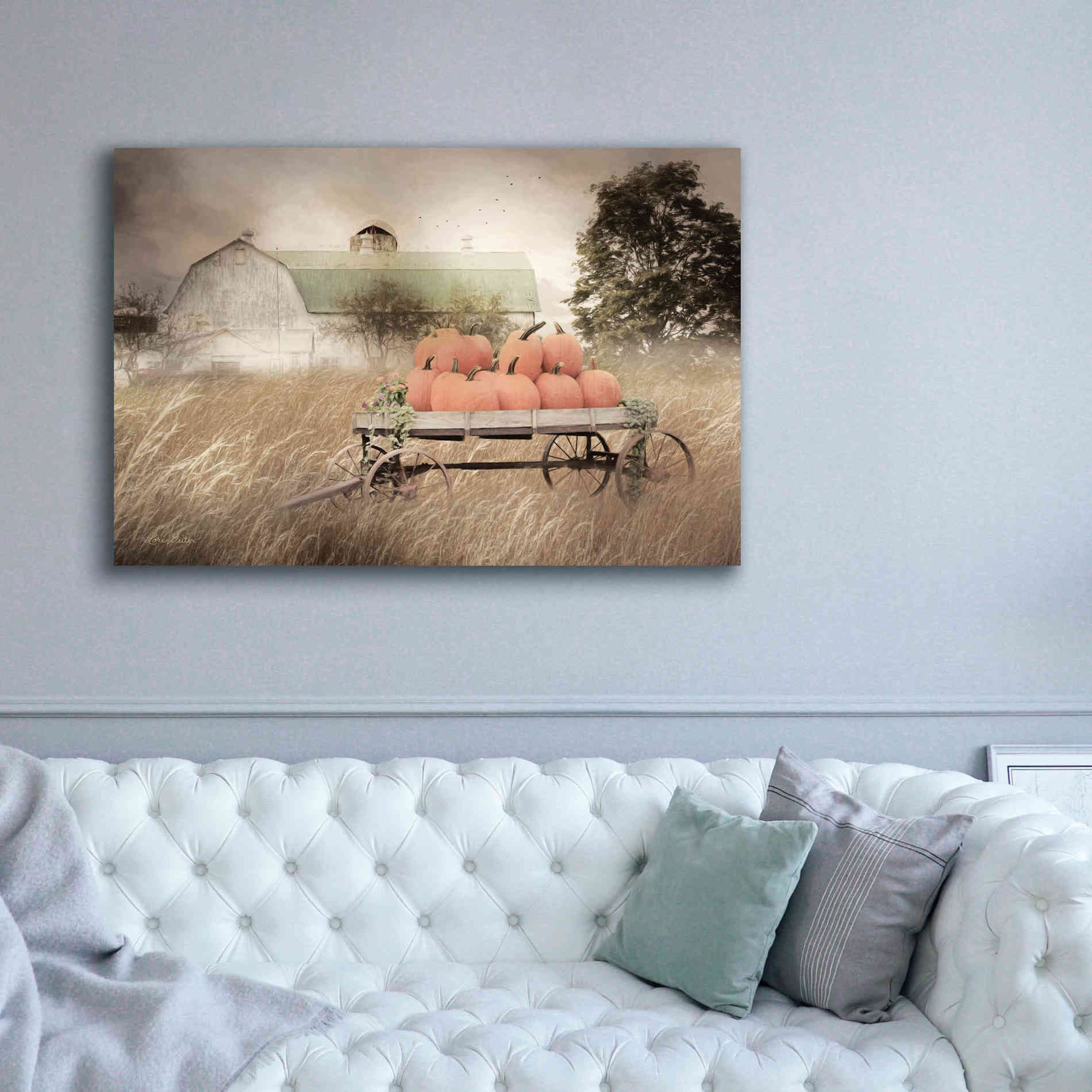 'Pumpkin Harvest Barn' by Lori Deiter, Canvas Wall Art,60 x 40