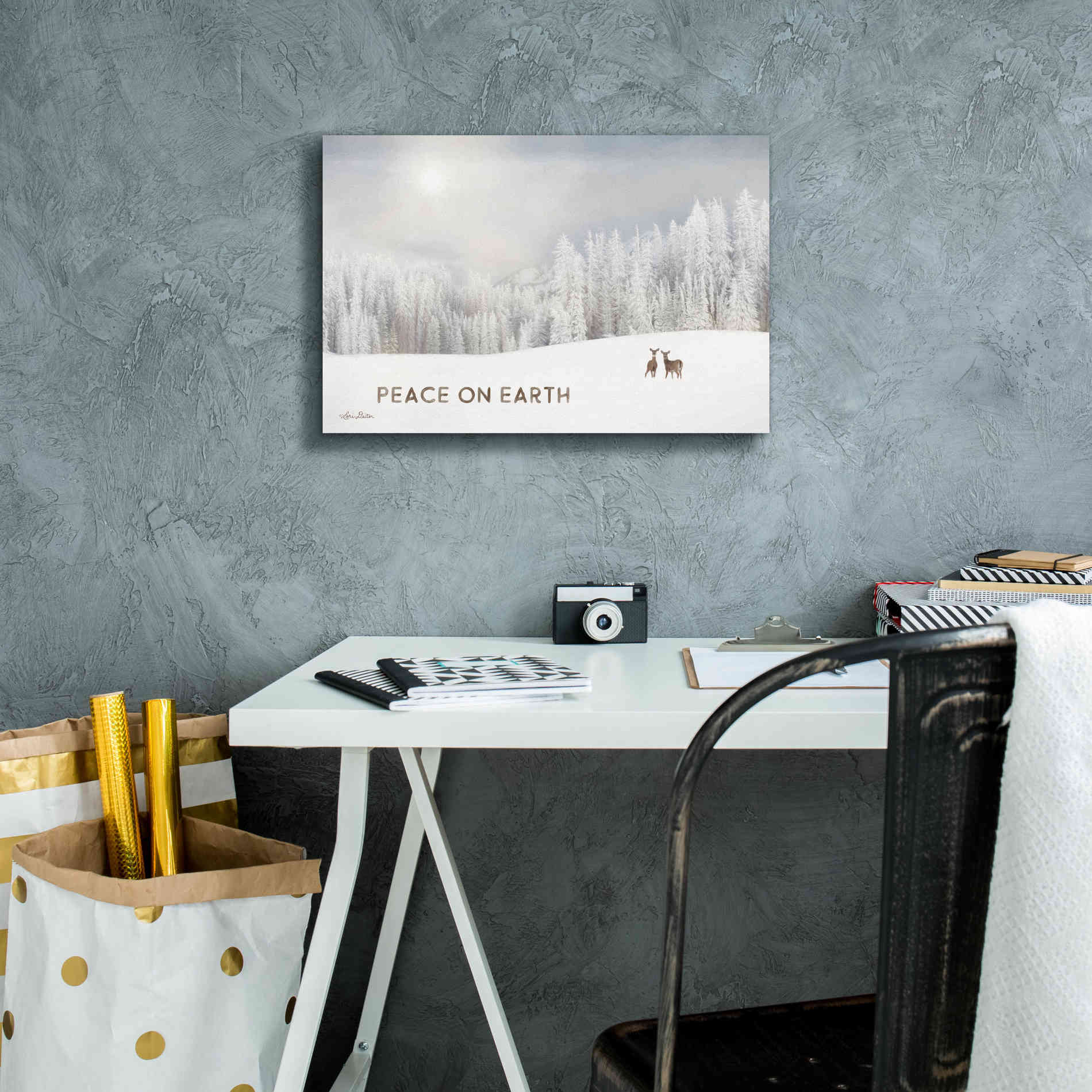 'Lava Mountain Snow Storm with Deer' by Lori Deiter, Canvas Wall Art,18 x 12