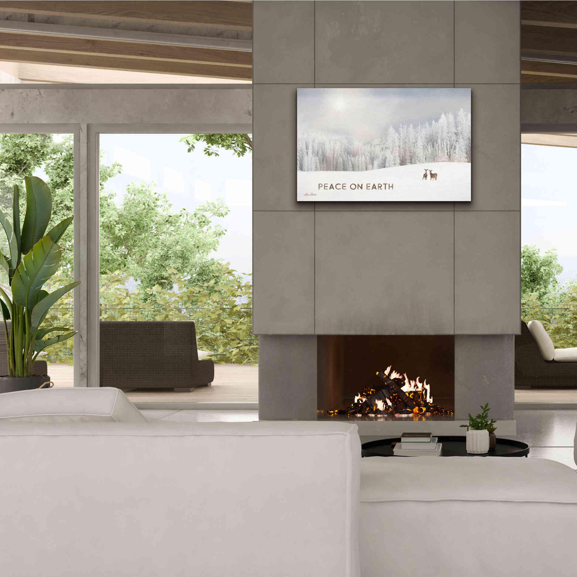 'Lava Mountain Snow Storm with Deer' by Lori Deiter, Canvas Wall Art,40 x 26