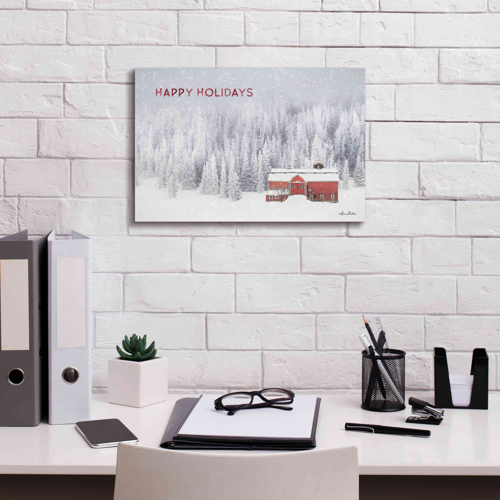 'Snowy Forest Happy Holidays' by Lori Deiter, Canvas Wall Art,18 x 12