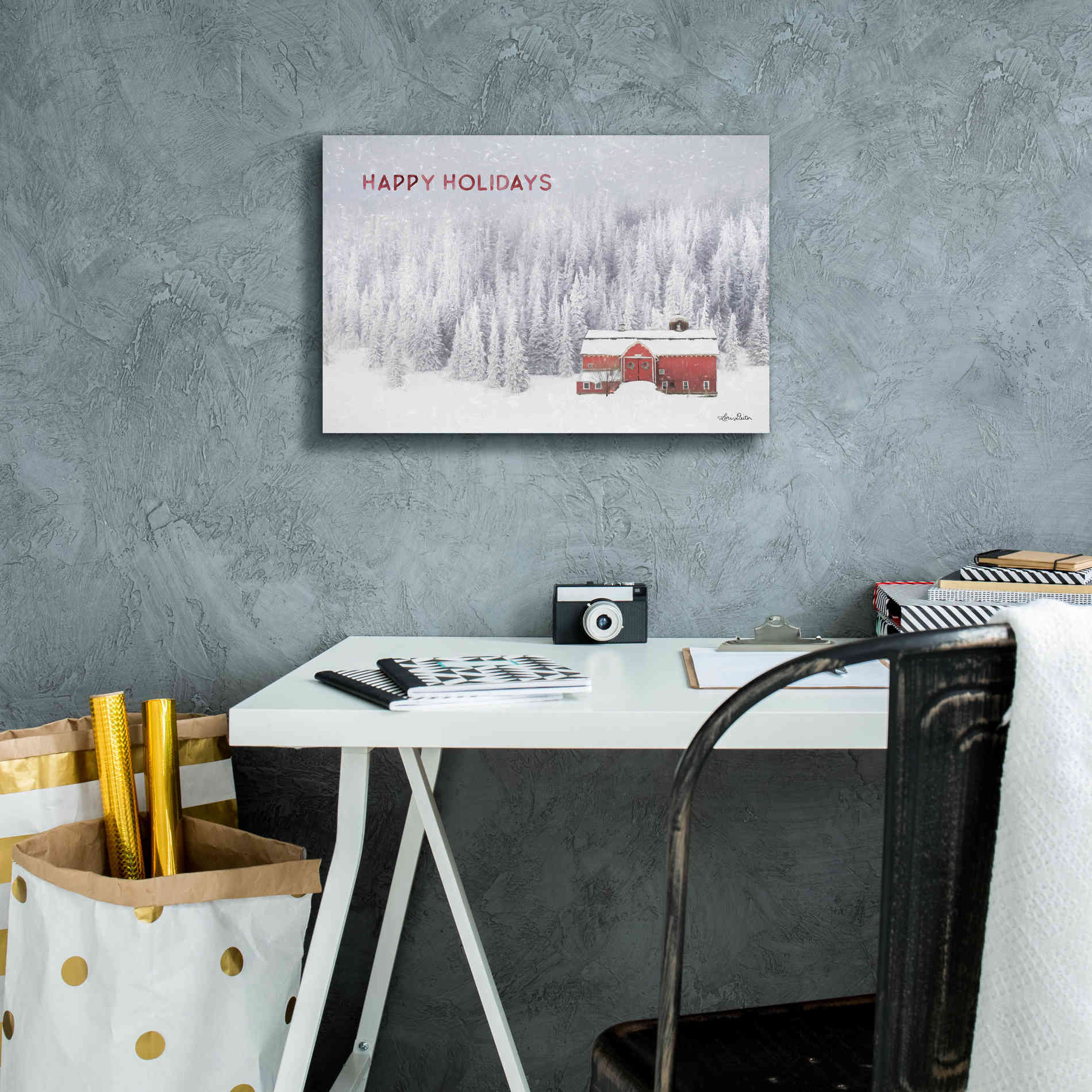 'Snowy Forest Happy Holidays' by Lori Deiter, Canvas Wall Art,18 x 12