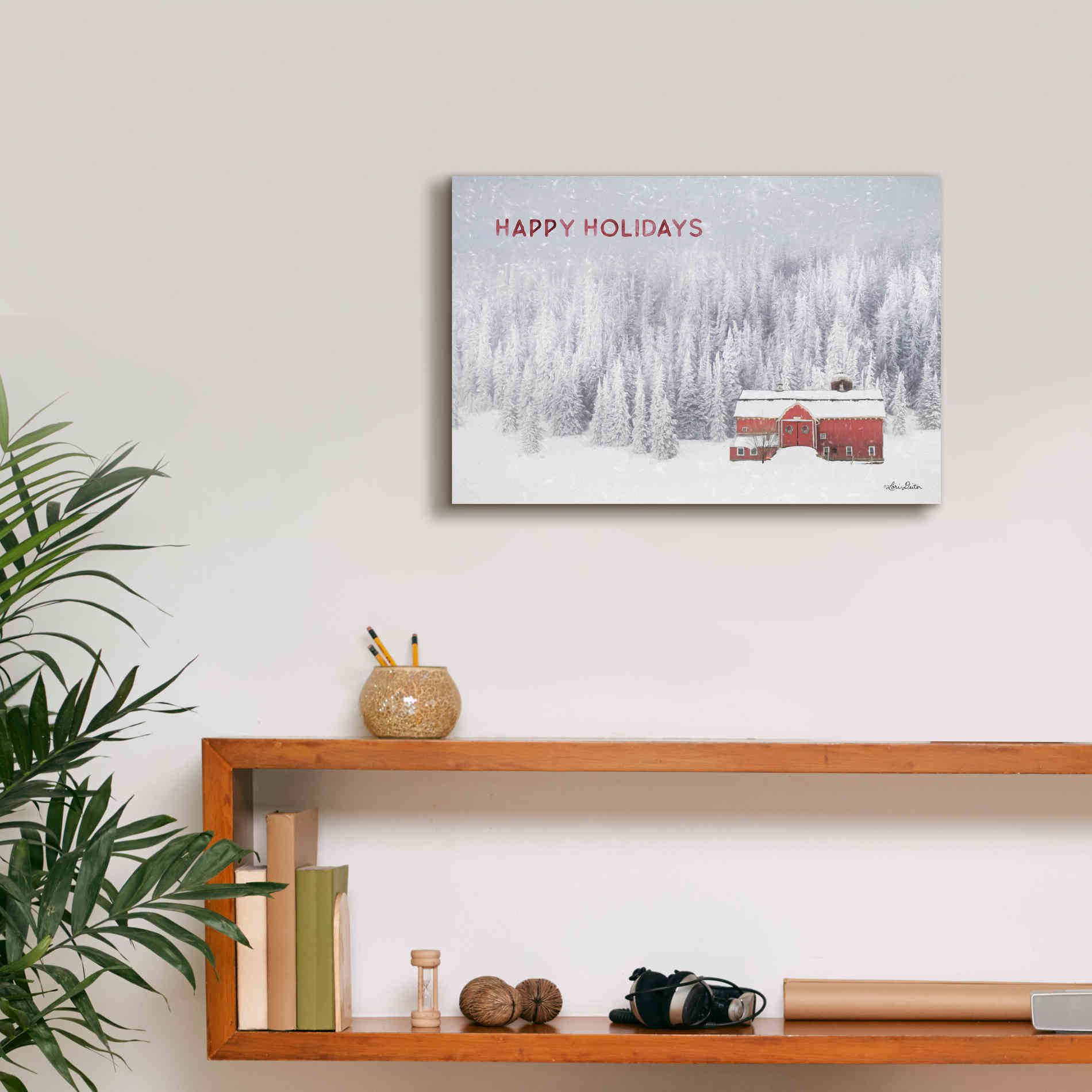 'Snowy Forest Happy Holidays' by Lori Deiter, Canvas Wall Art,18 x 12