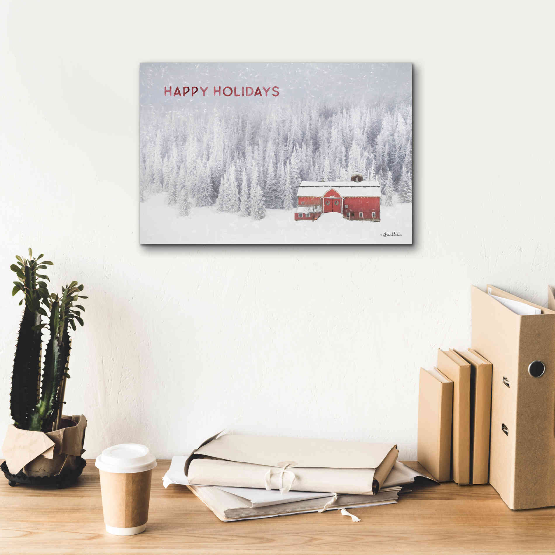 'Snowy Forest Happy Holidays' by Lori Deiter, Canvas Wall Art,18 x 12