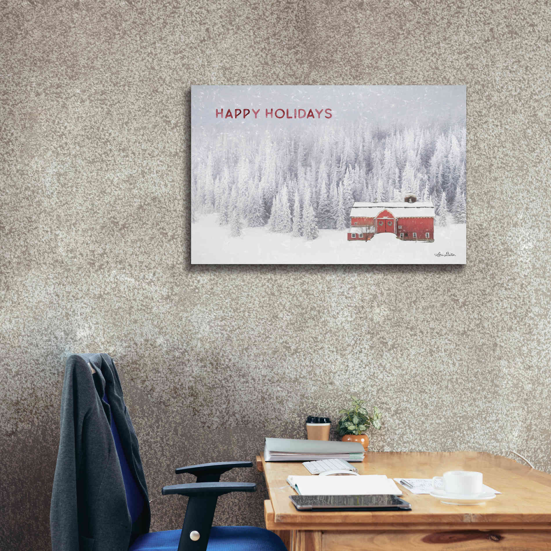 'Snowy Forest Happy Holidays' by Lori Deiter, Canvas Wall Art,40 x 26