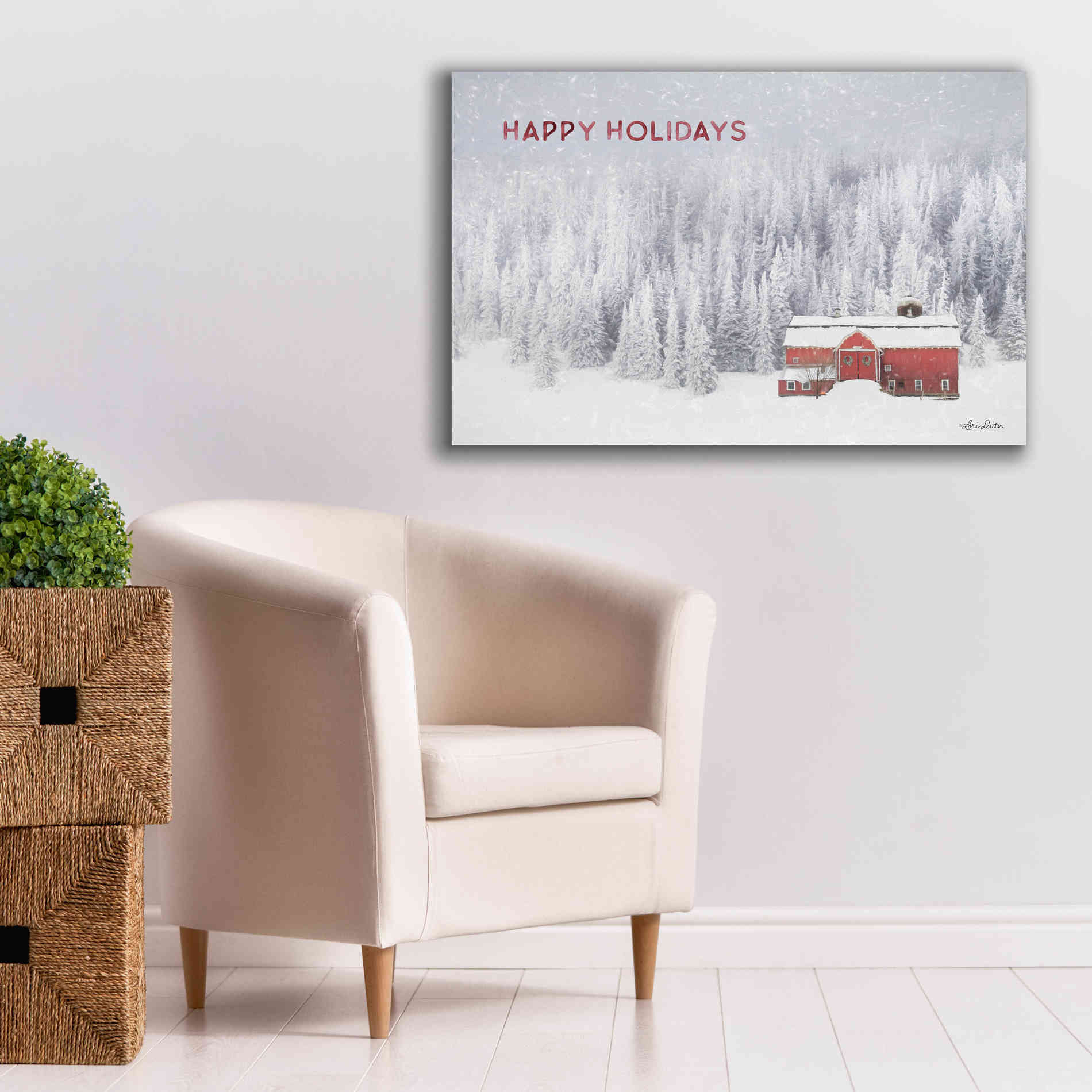 'Snowy Forest Happy Holidays' by Lori Deiter, Canvas Wall Art,40 x 26