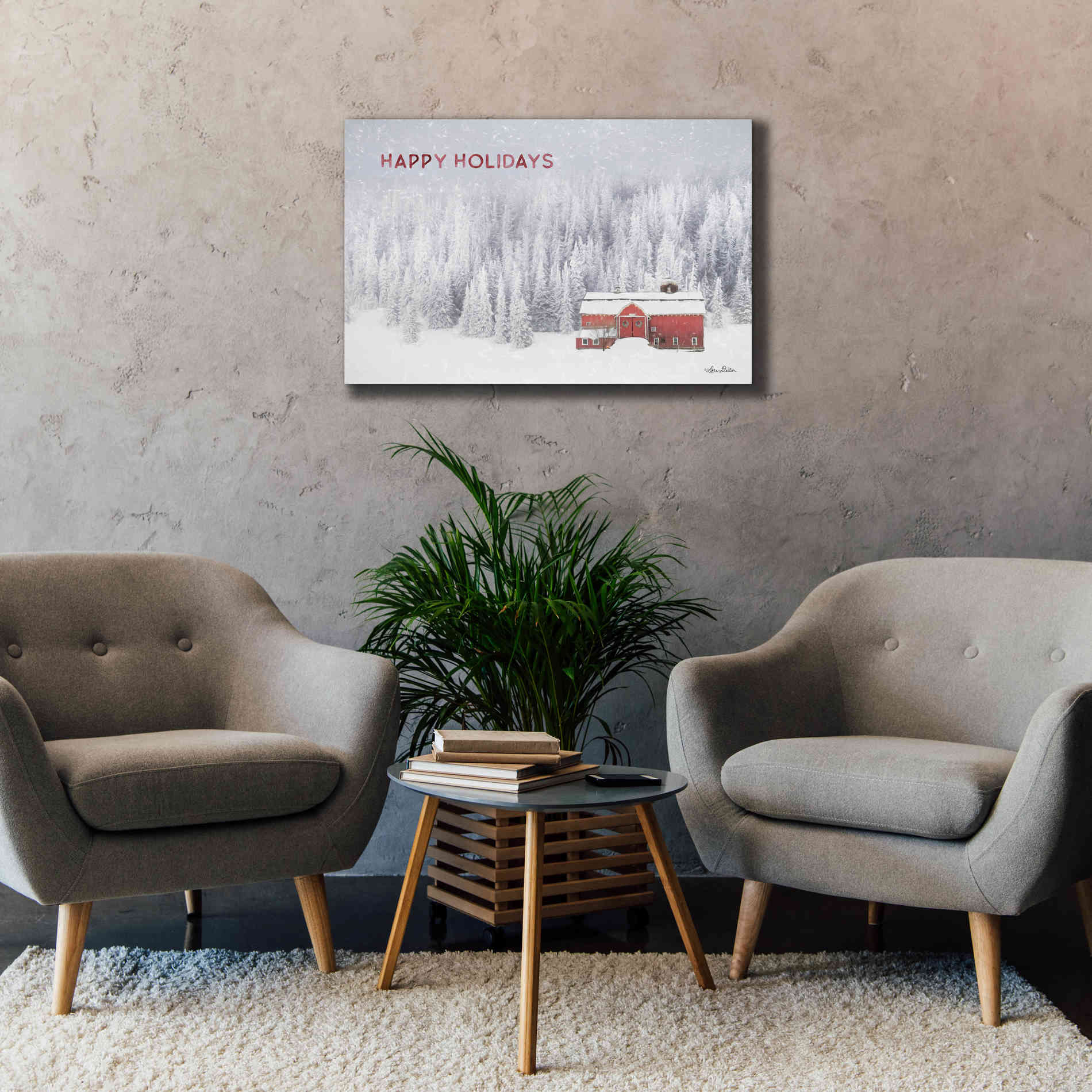 'Snowy Forest Happy Holidays' by Lori Deiter, Canvas Wall Art,40 x 26